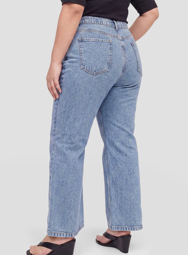 Women Acidwashed Wide Leg Jeans