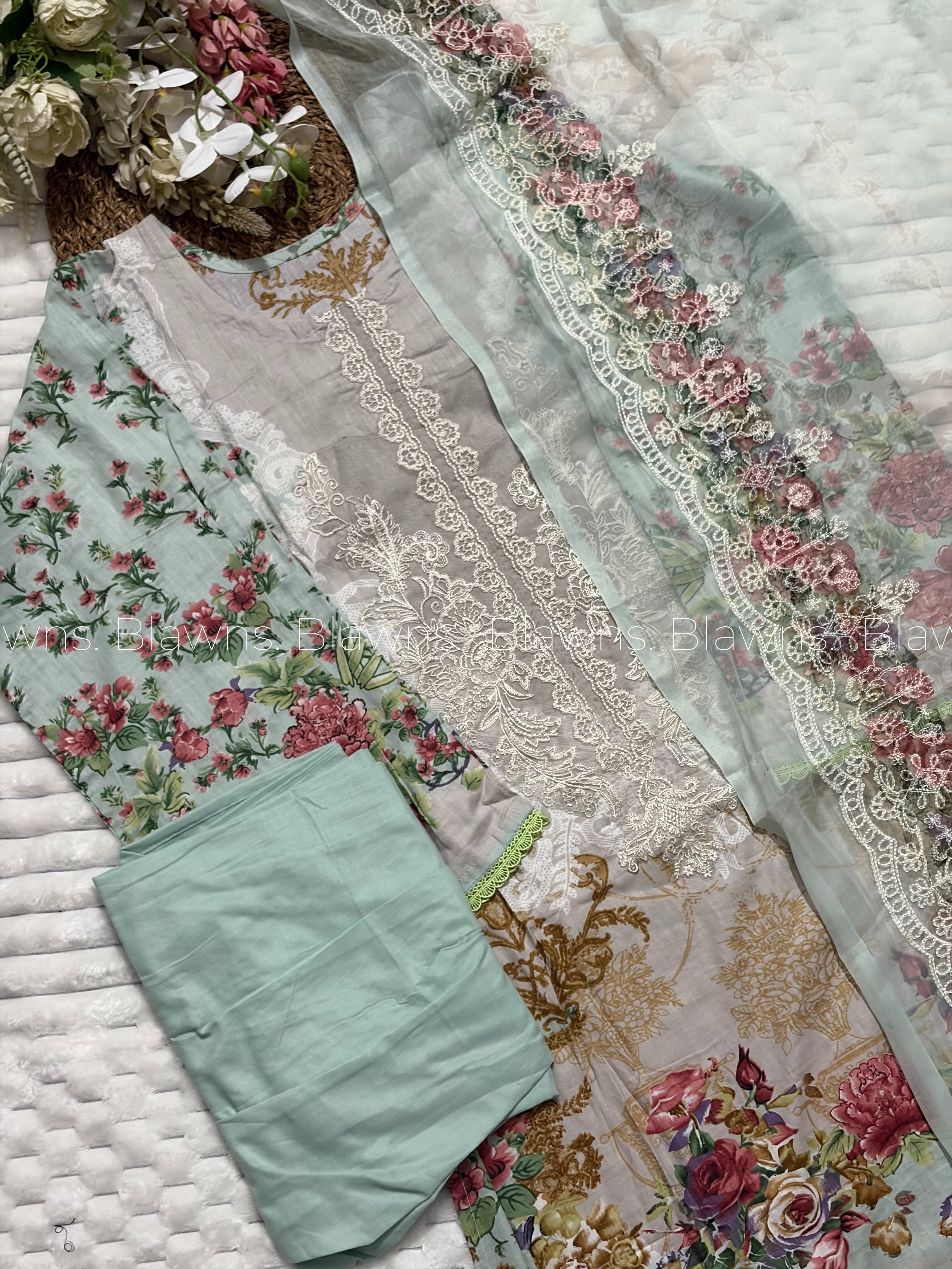 Embroidered Pakistani stitched Lawn Suit with Chiffon Dupatta BLW-