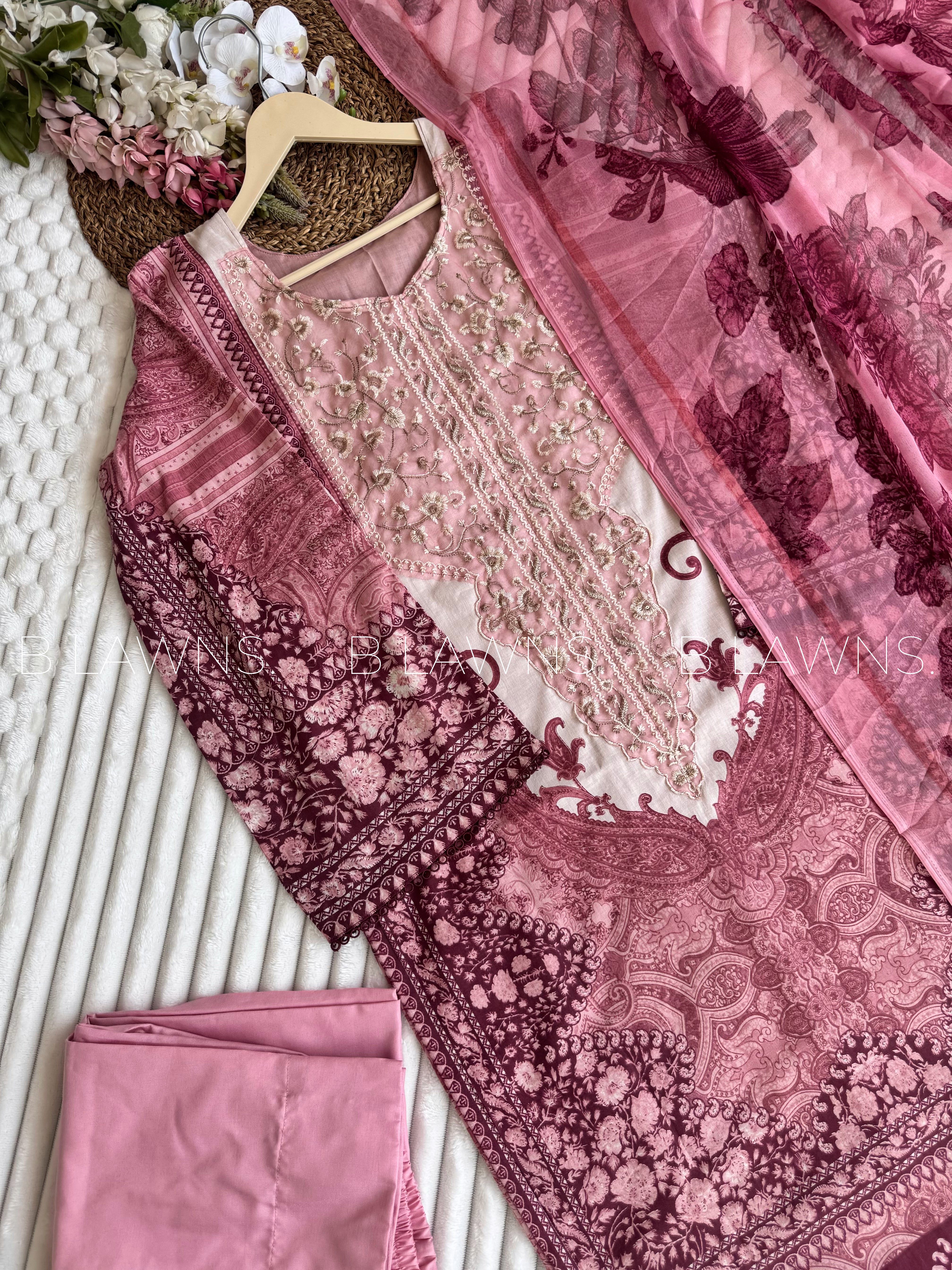Embroidered paksitani stitched suit with lining– BLW-40