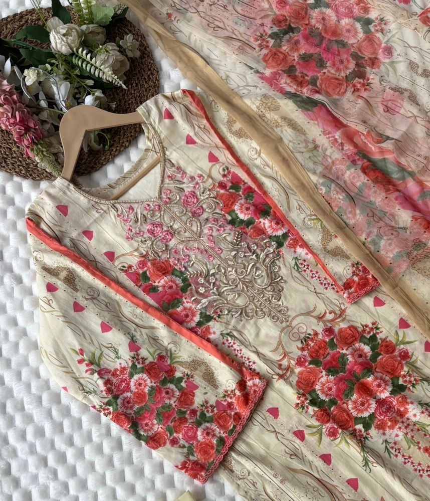 Cotton embroidery stitched suit