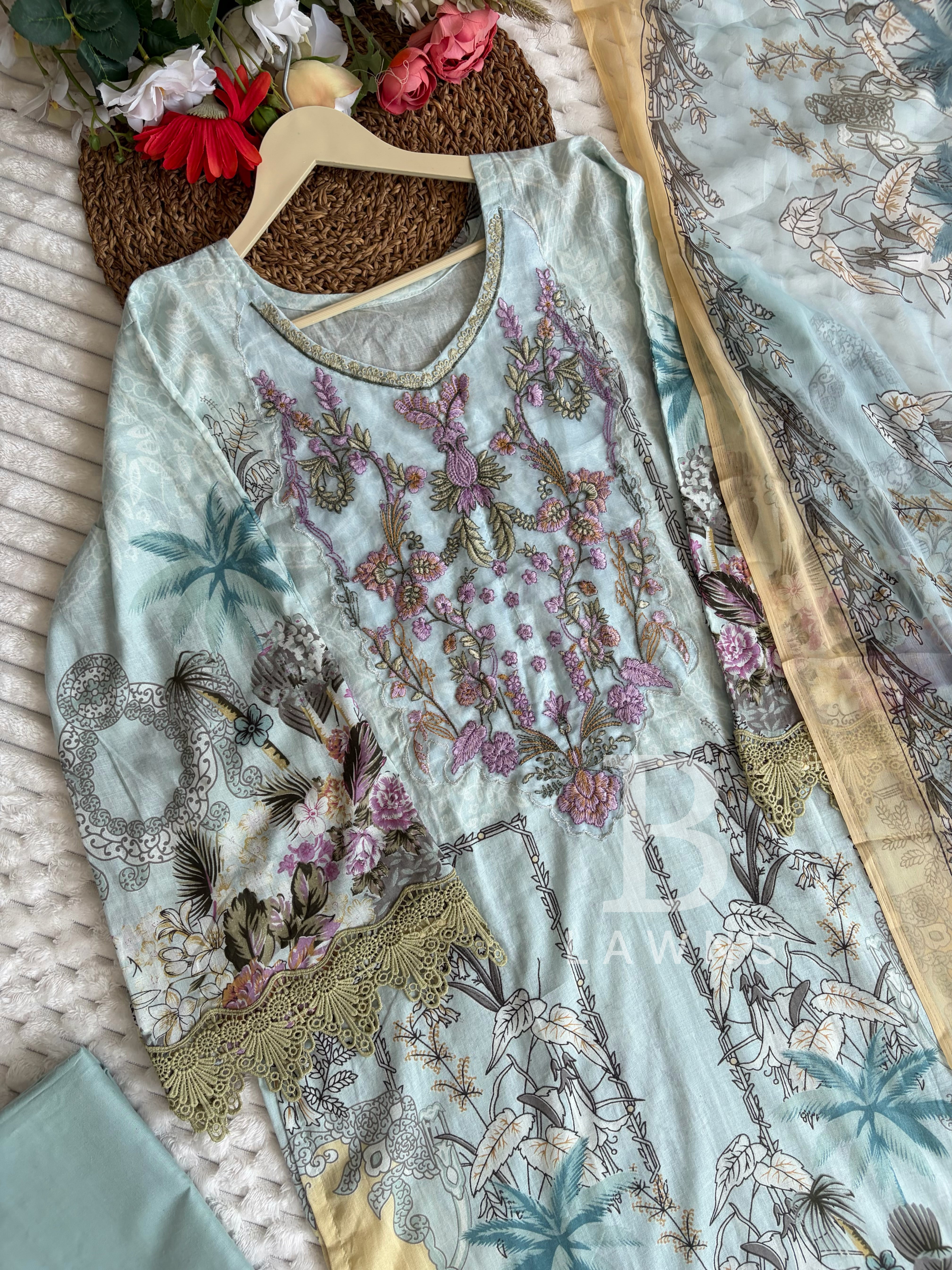 Pastel cotton printed pakistani suit