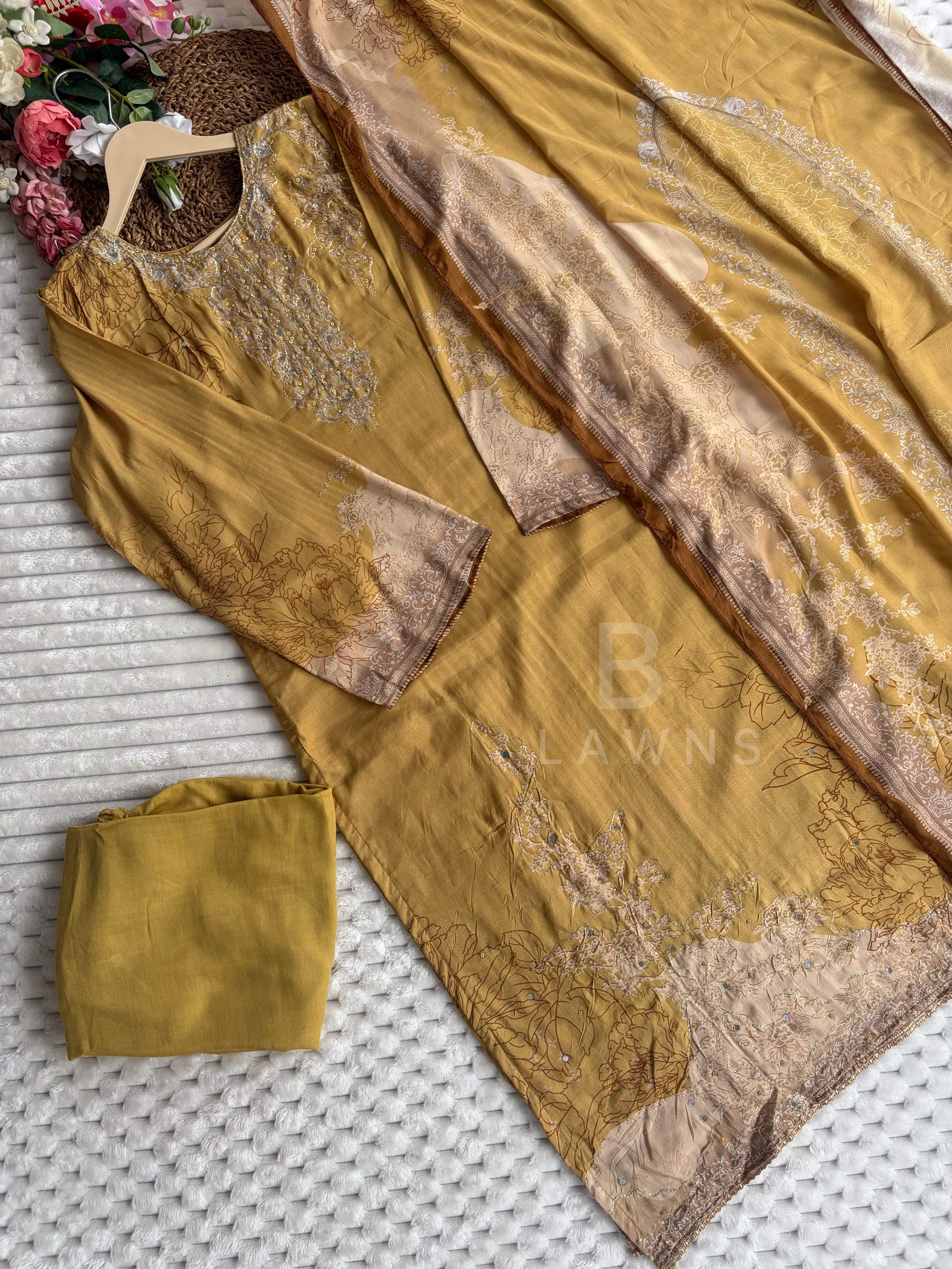 Mustard muslin suit