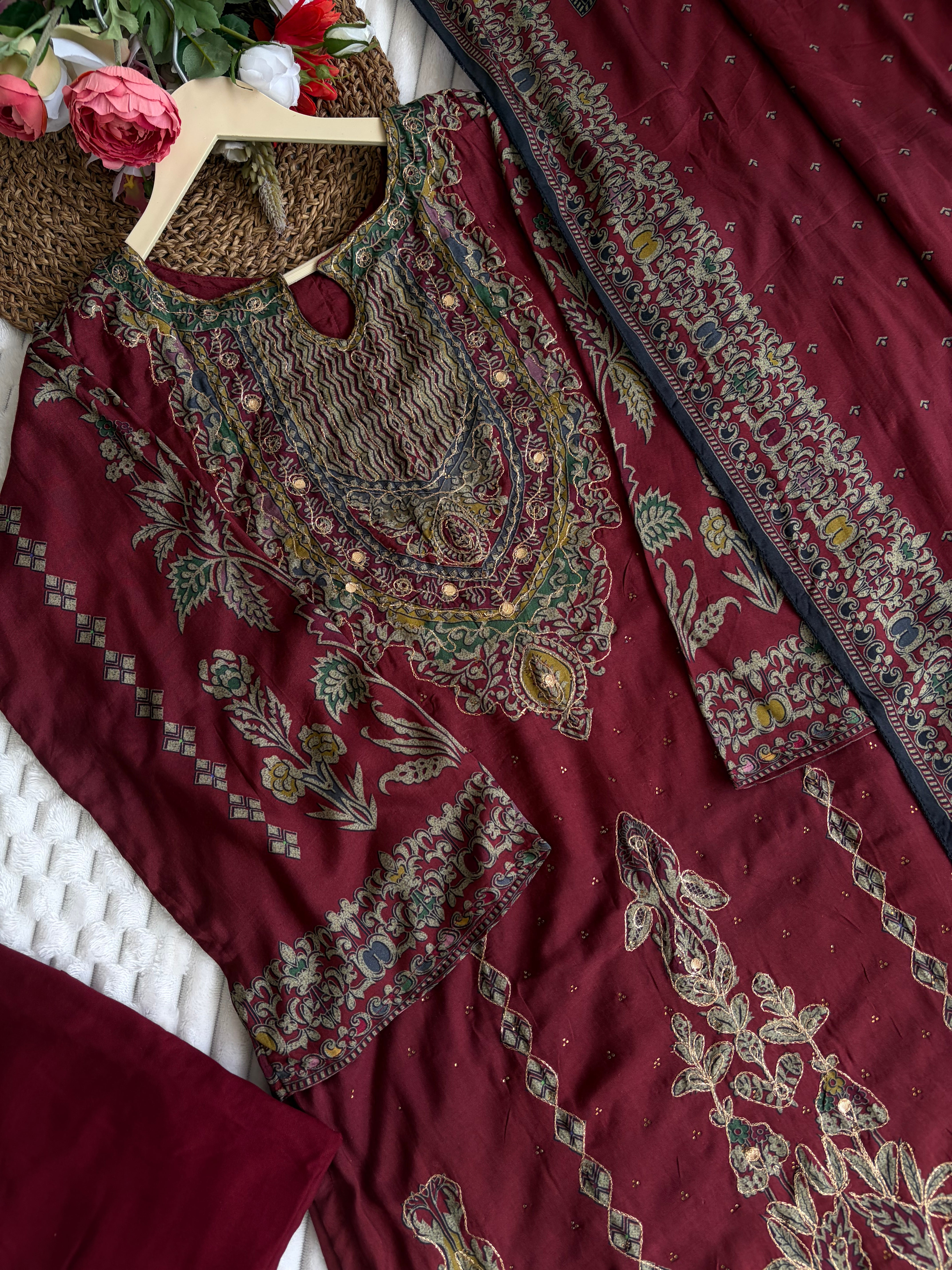 New maroon muslin pakistani suit