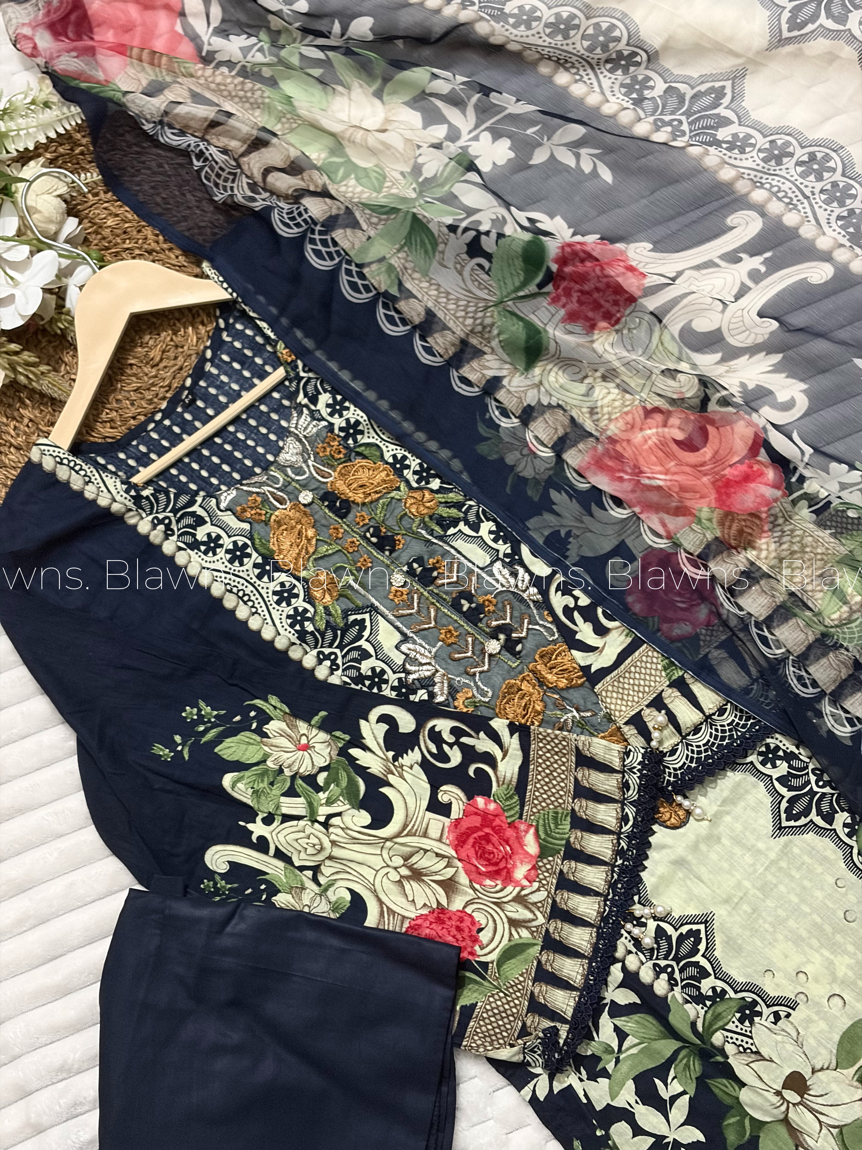 Embroidered Pakistani stitched Lawn Suit with Chiffon Dupatta BLW-