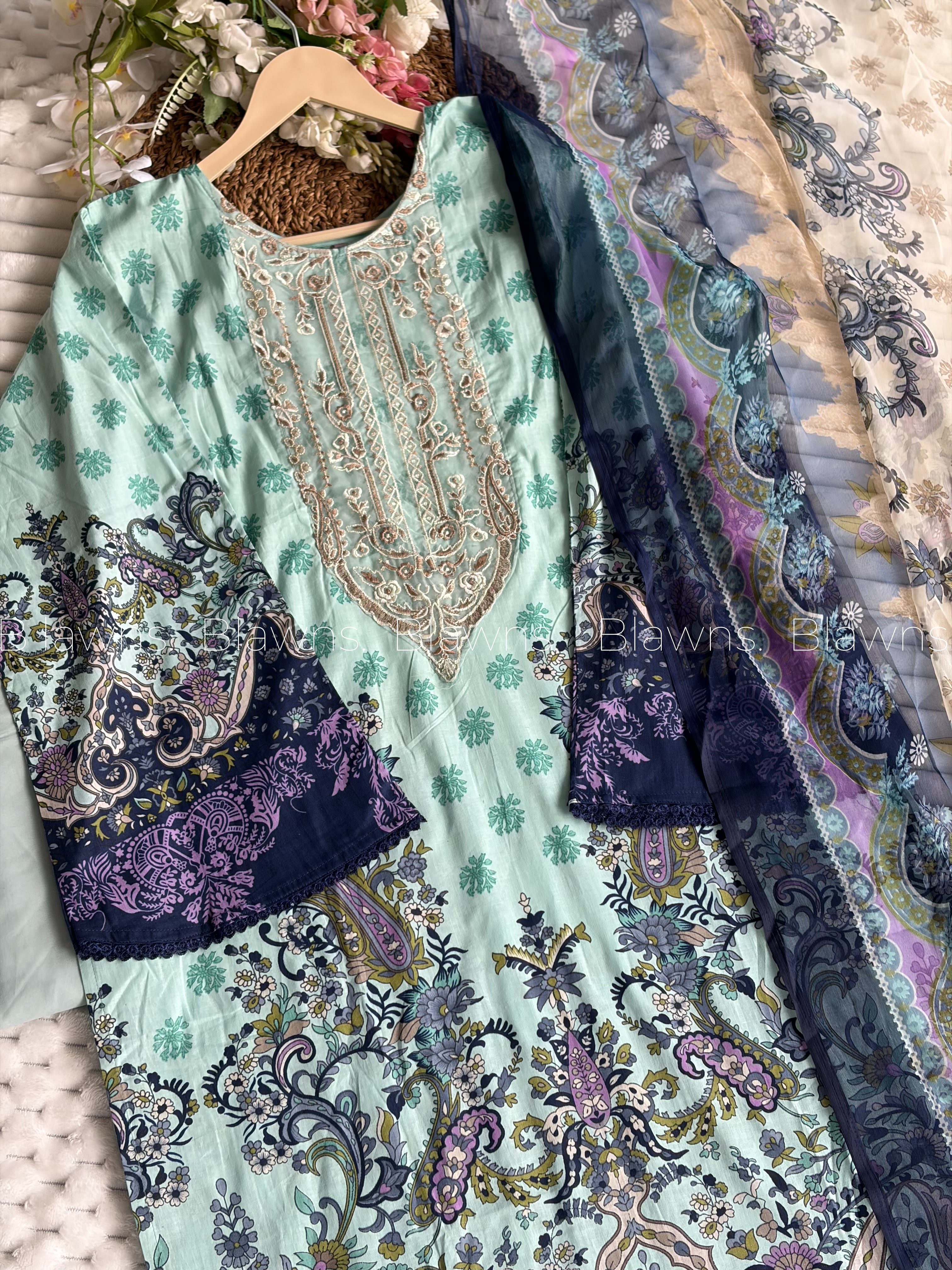 Embroidered Pakistani stitched Lawn Suit with Chiffon Dupatta BLW-