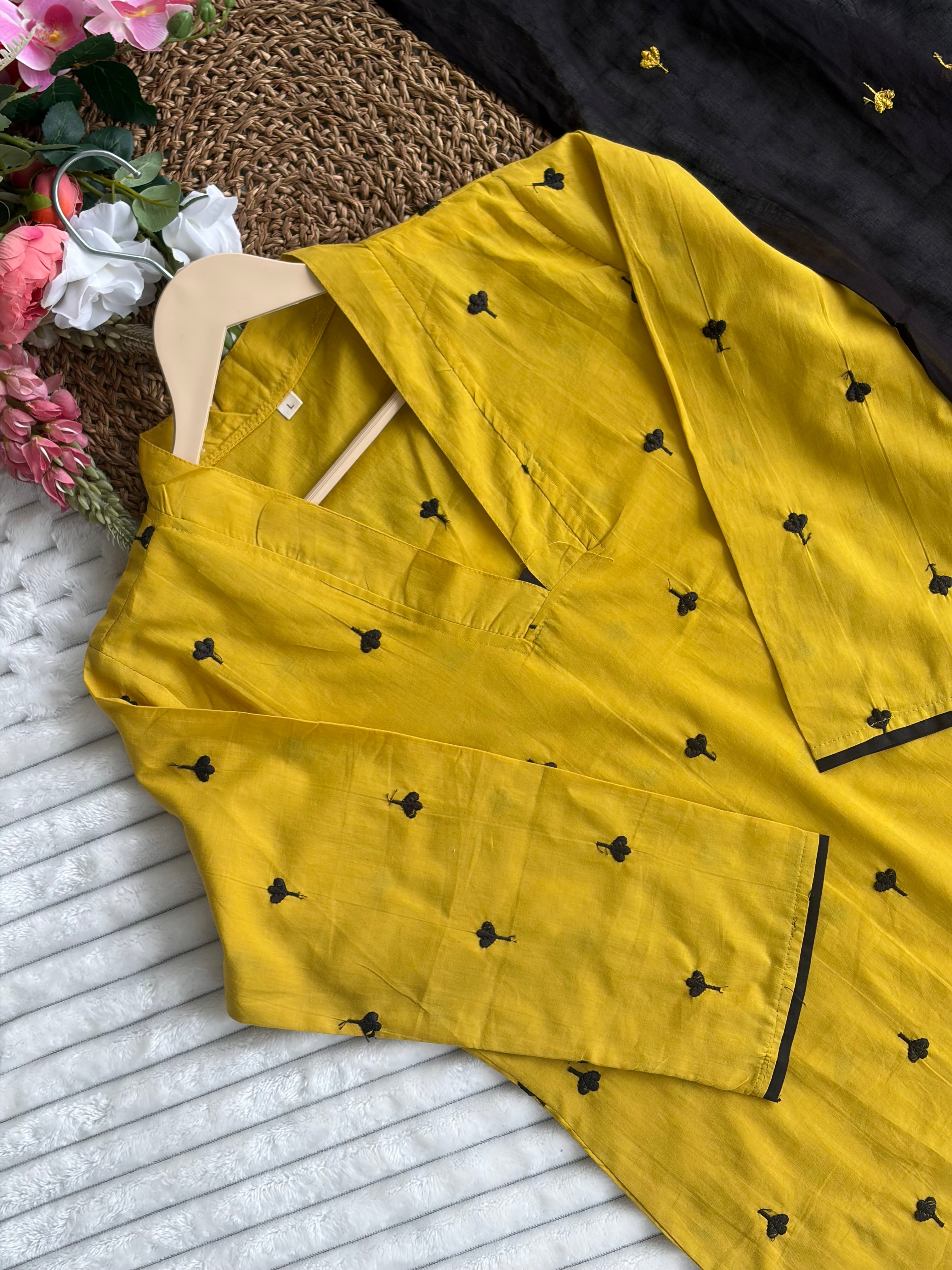 Cotton embroidery 3 pc suit set