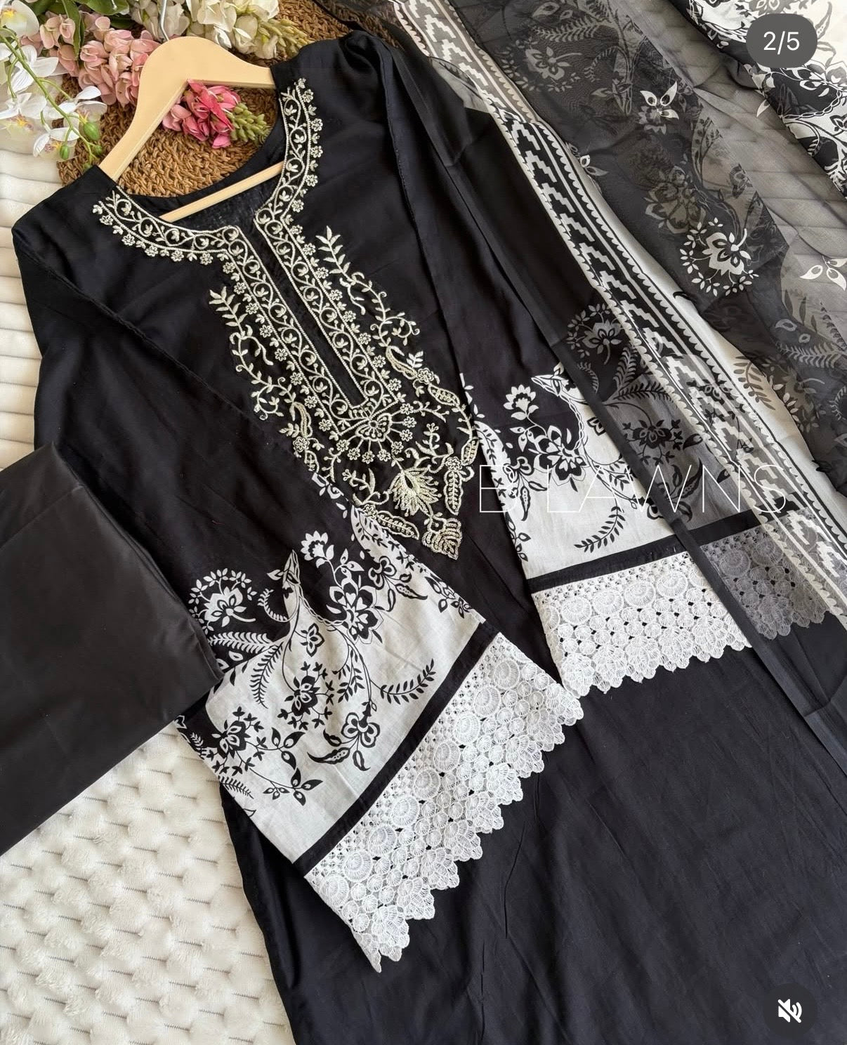Embroidered Pakistani stitched Lawn Suit with Chiffon Dupatta