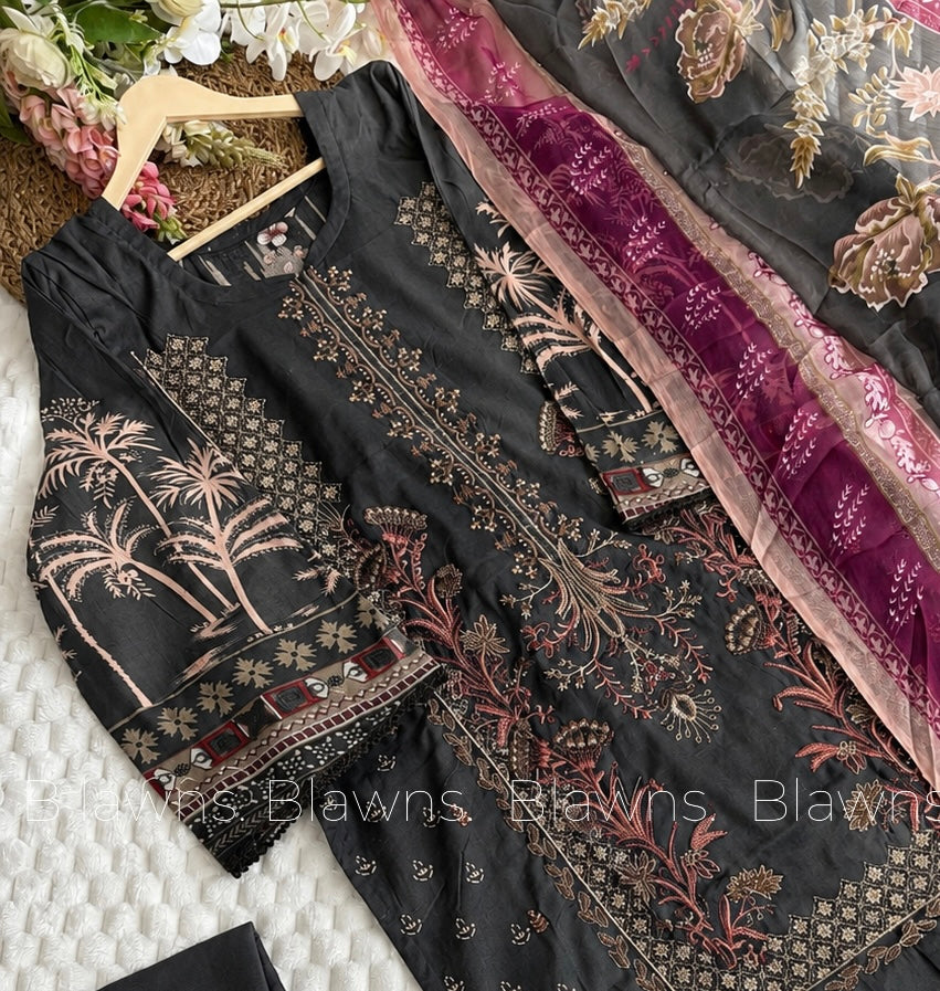 Embroidered pakistani stitched suit set