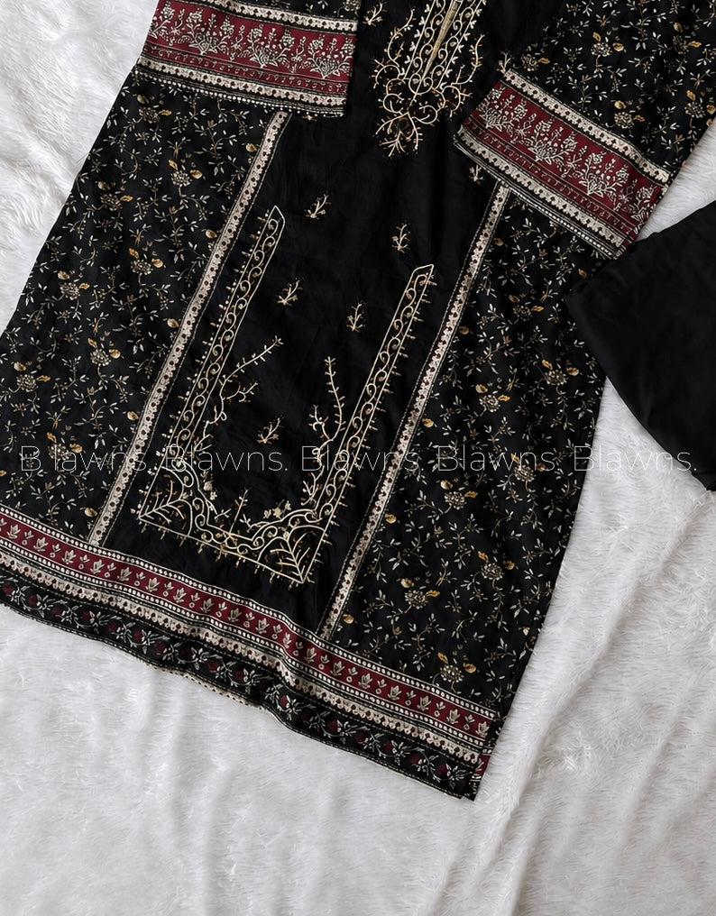 Black Embroidered pakistani unstitched suit