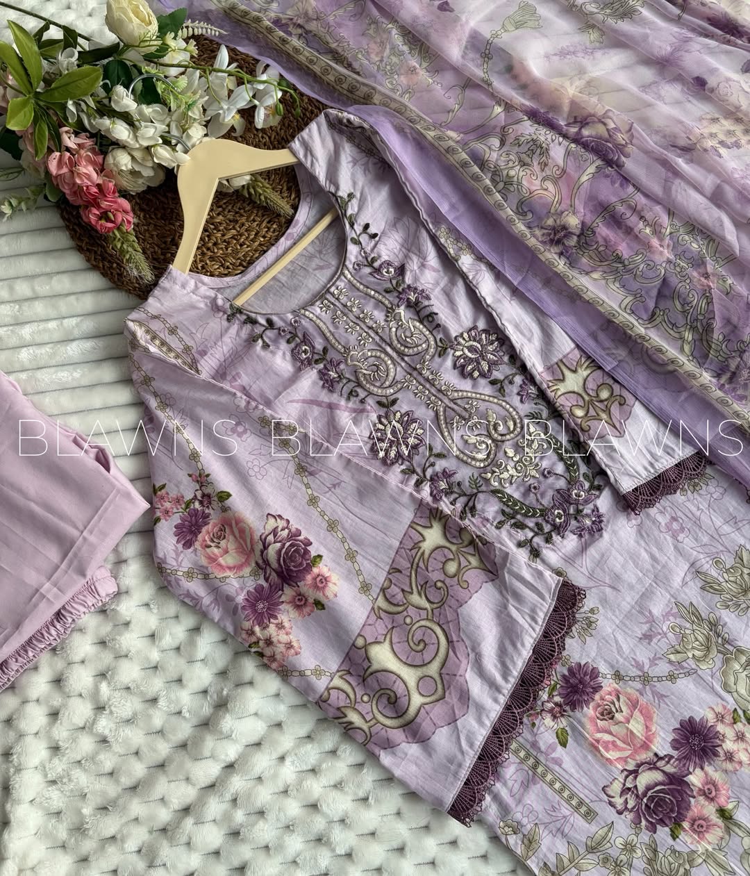 Cotton printed Pakistani stitched suit set with lining