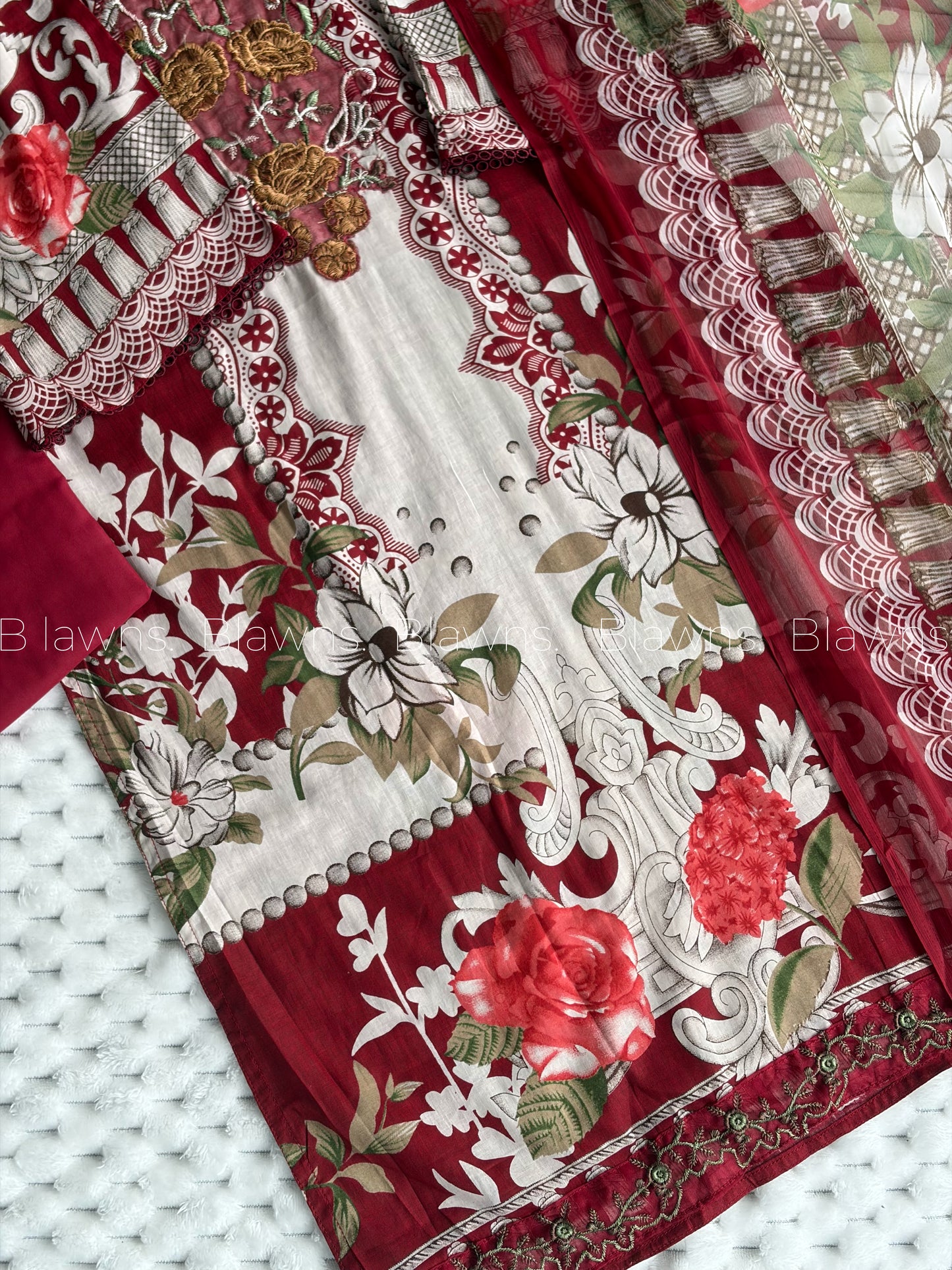 Embroidered Pakistani Lawn Suit with Chiffon Dupatta BLW-