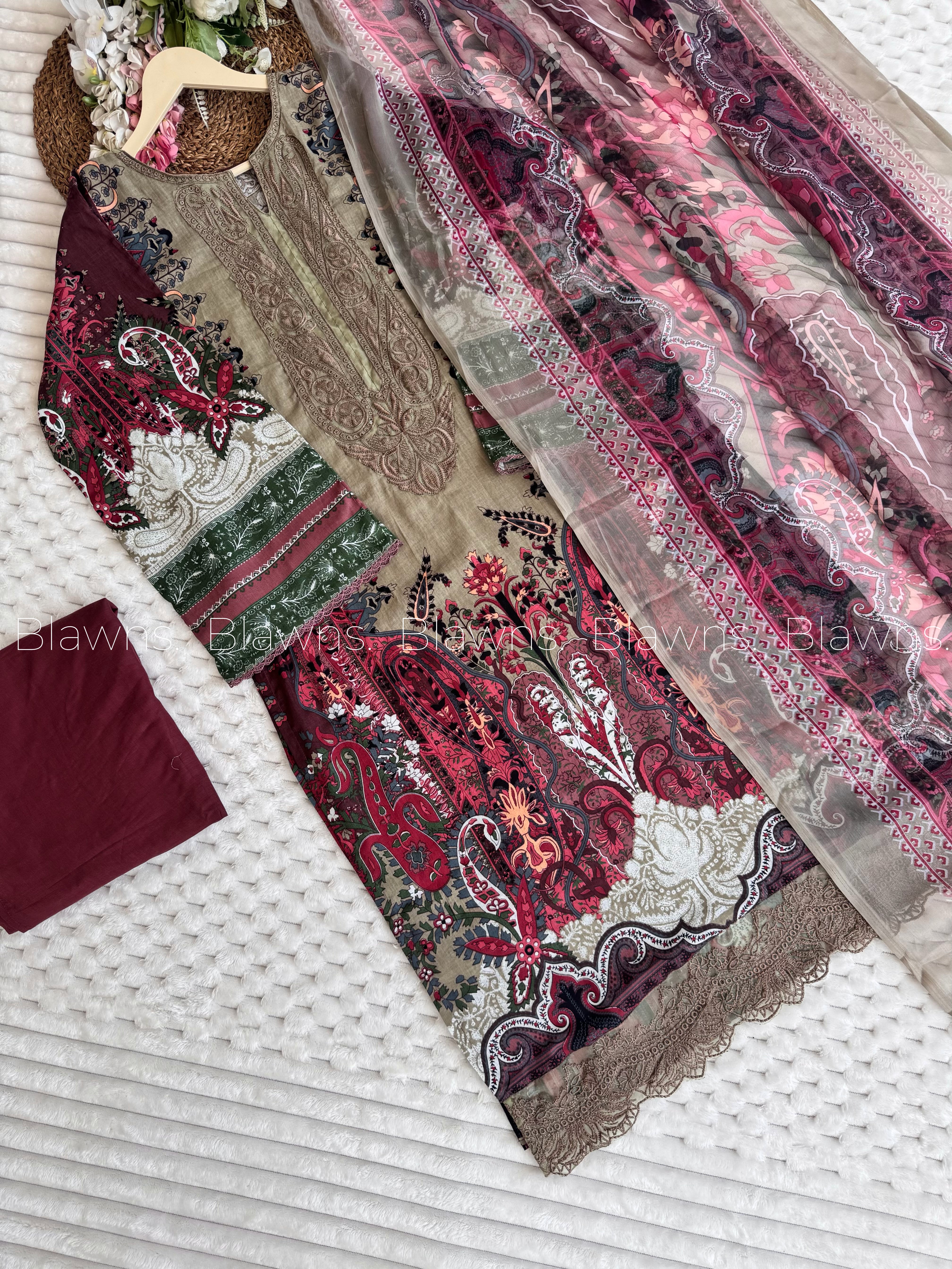 Cotton printed unstitched suit