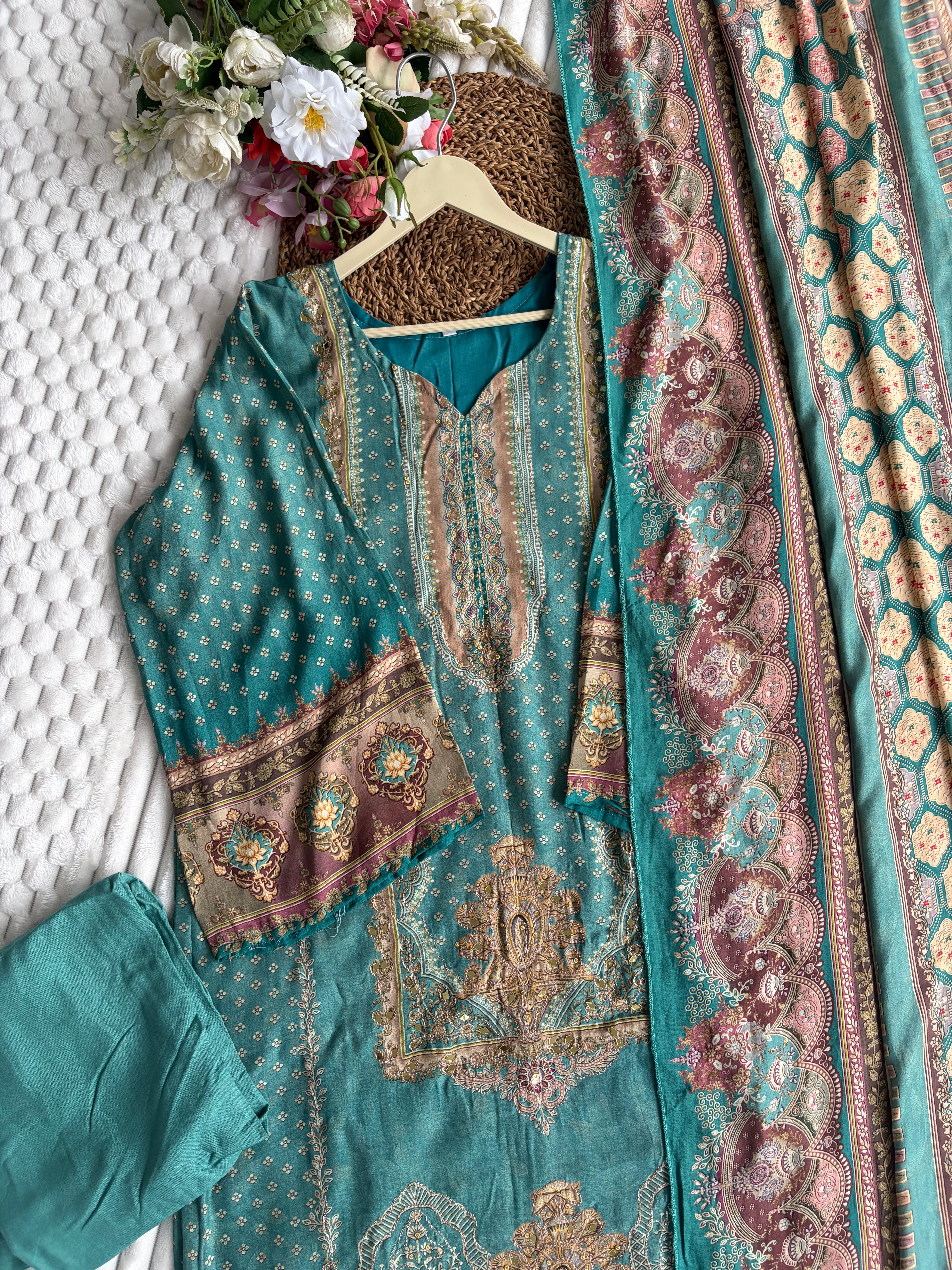Teel green Readymade Muslin Pakistani suit