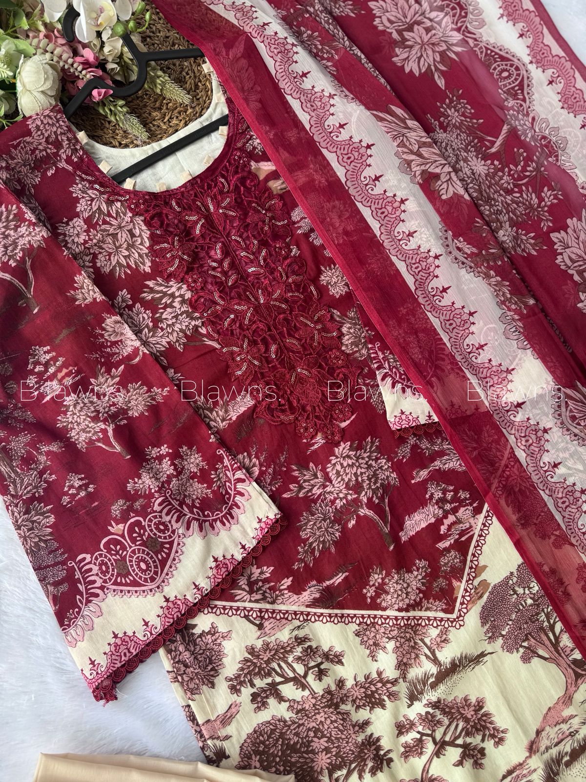 Embroidered Pakistani Suit with Chiffon/Cotton Dupatta – BLW-1013