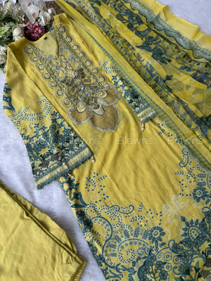 Readymade Pakistani suit with cotton top and chiffon dupatta - BLW-49