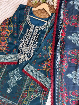Embroidered lawn cotton shirt detail, Pakistani suit BLW-99