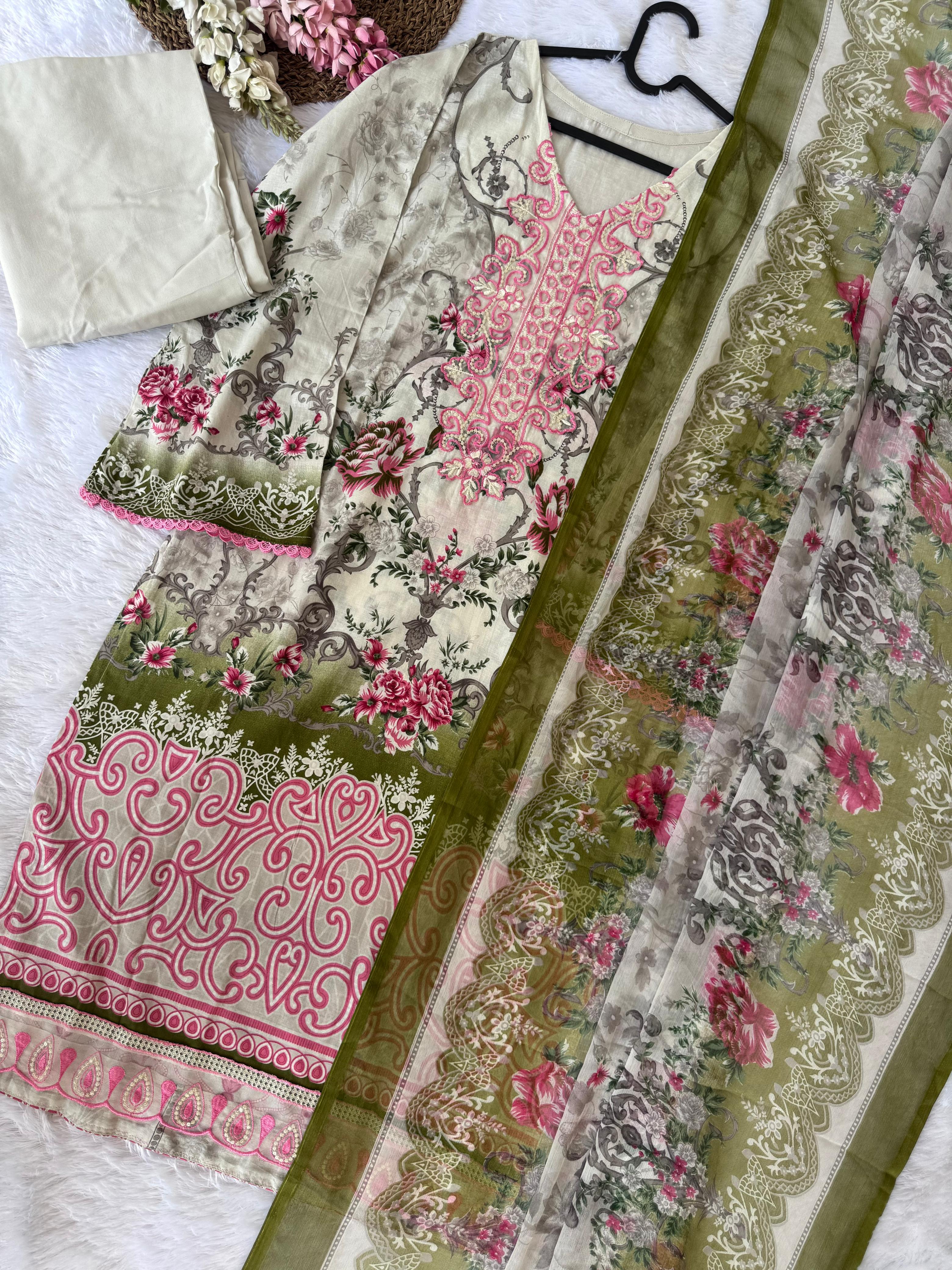 Embroidered Pakistani Suit with Chiffon Dupatta โ BLW-27