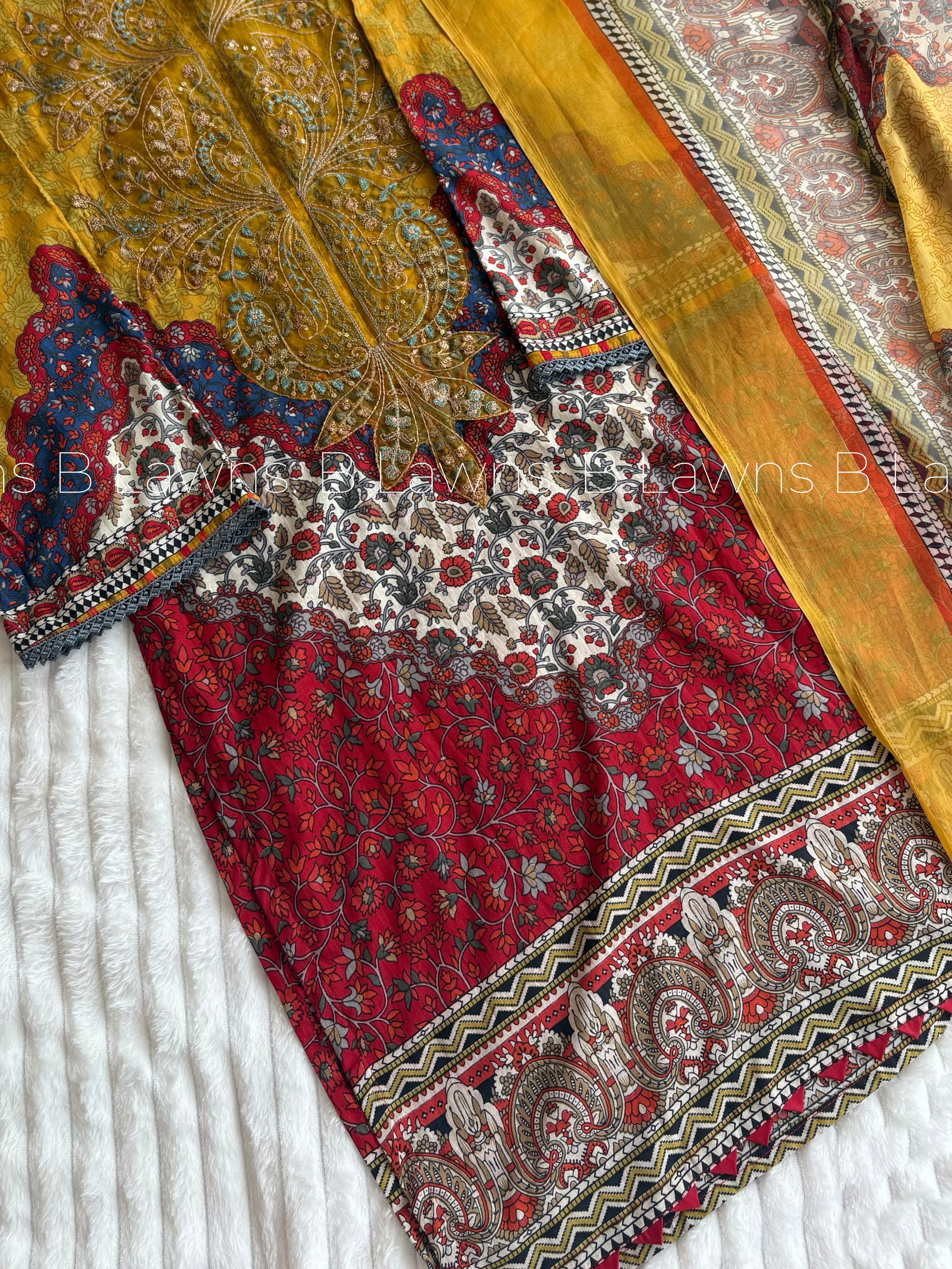 Embroidered Pakistani Unstitched Lawn Suit with Chiffon Dupatta BLW-10002