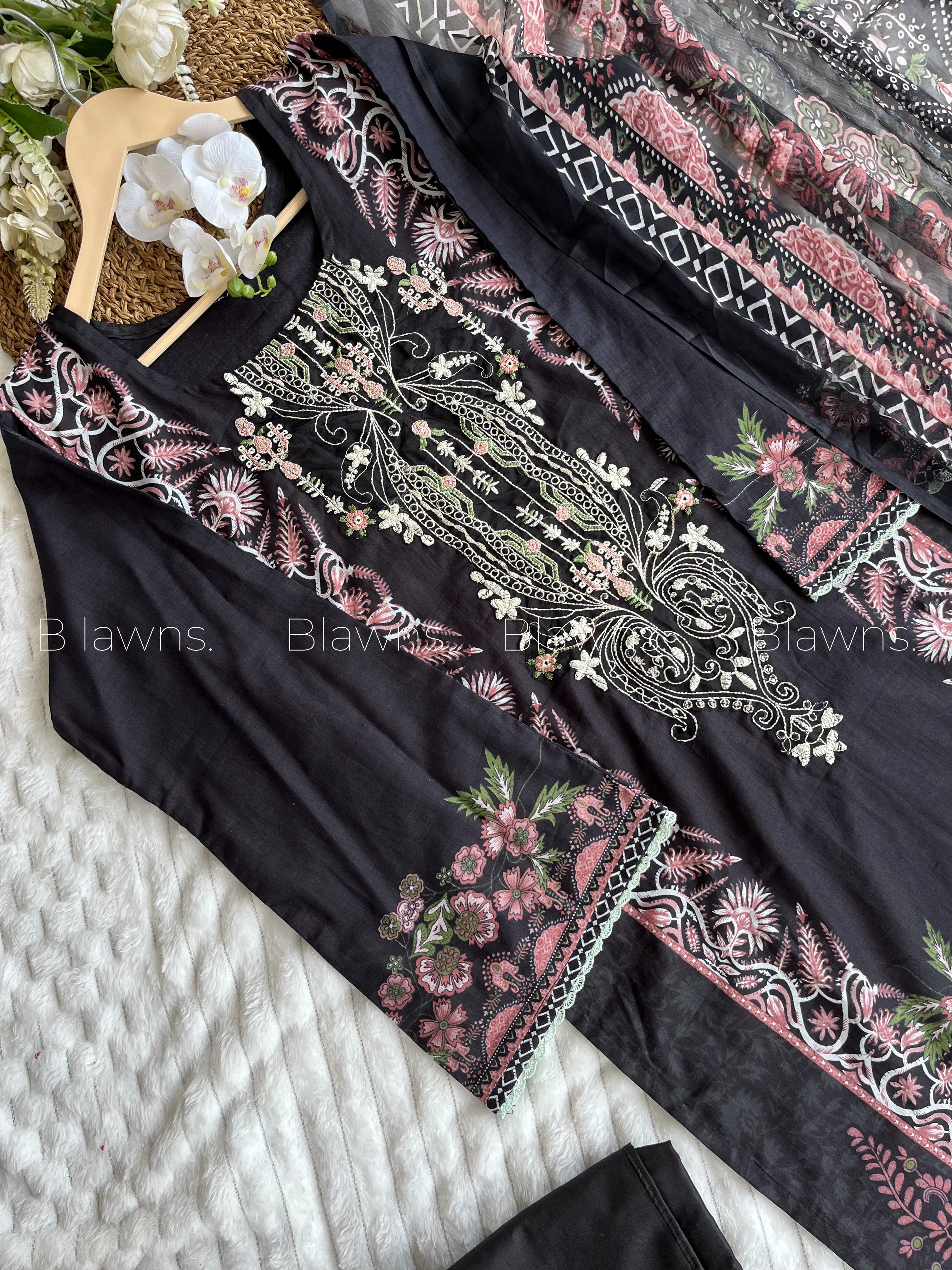 Embroidered Pakistani Suit with Chiffon Dupatta โ BLW-104