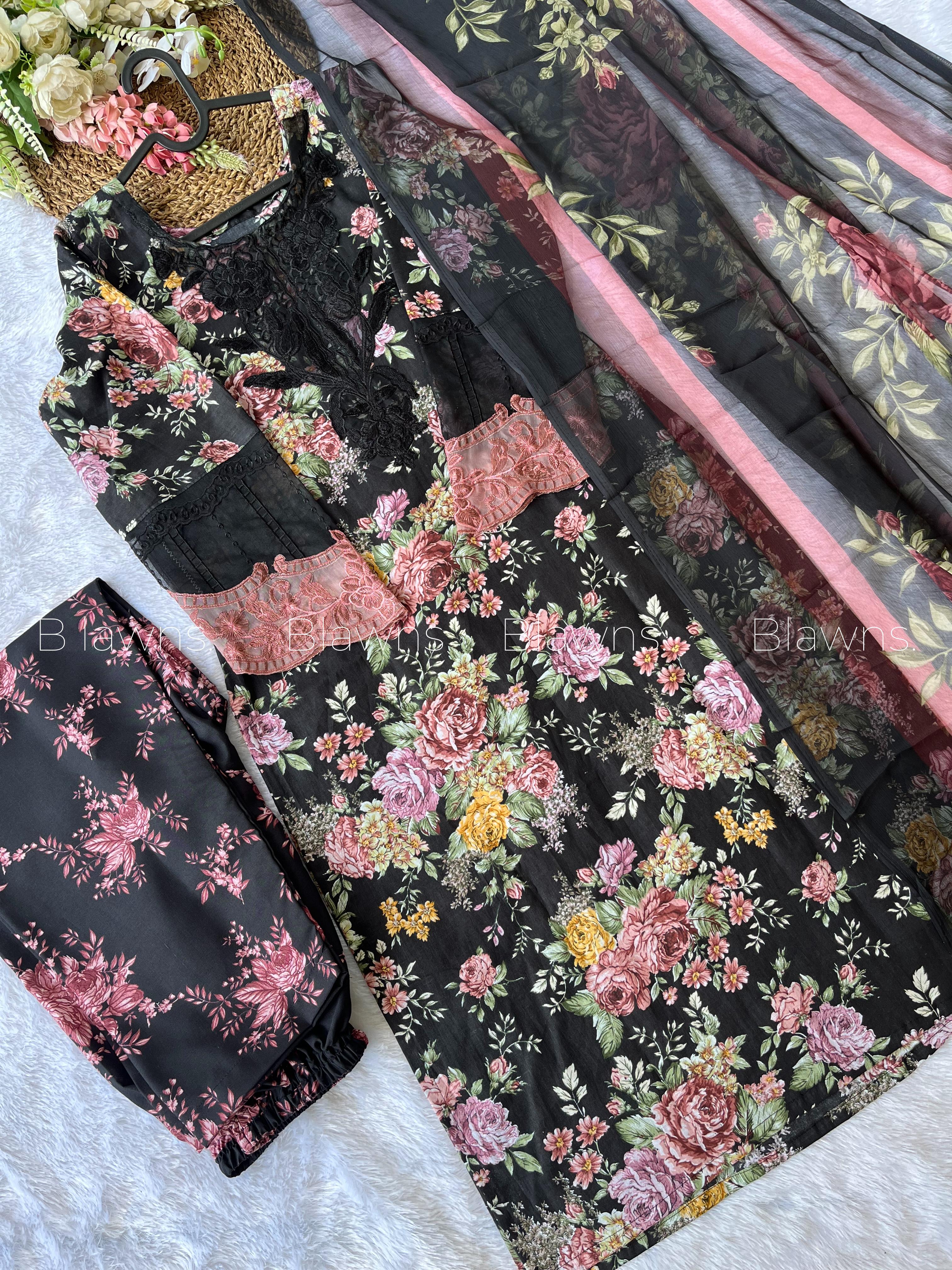 Embroidered Pakistani Suit with Chiffon Dupatta โ BLW-41