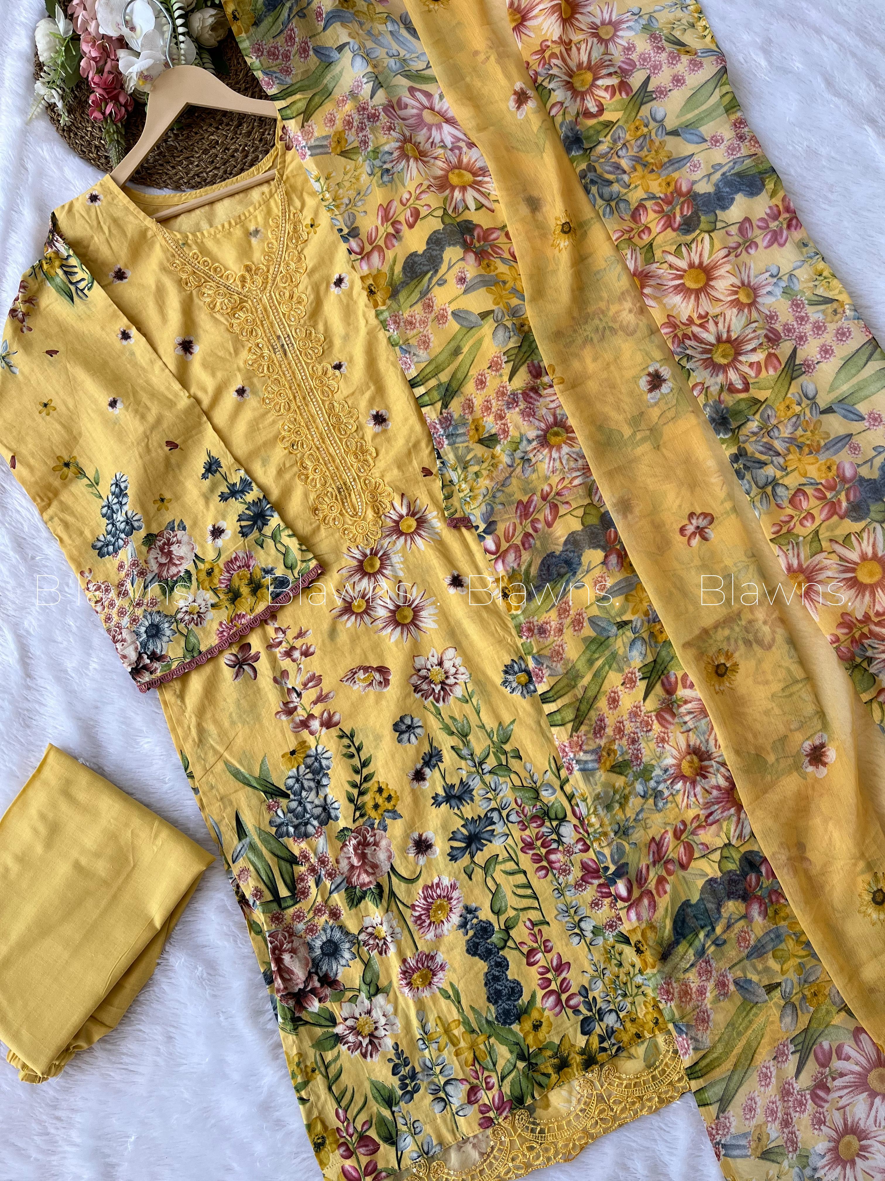 FLORAL PAKISTANI UNSTITCHED SUIT- BLW-8