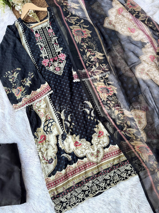 Embroidered Pakistani Unstitched Lawn Suit with Chiffon/Cotton Dupatta – BLW-17
