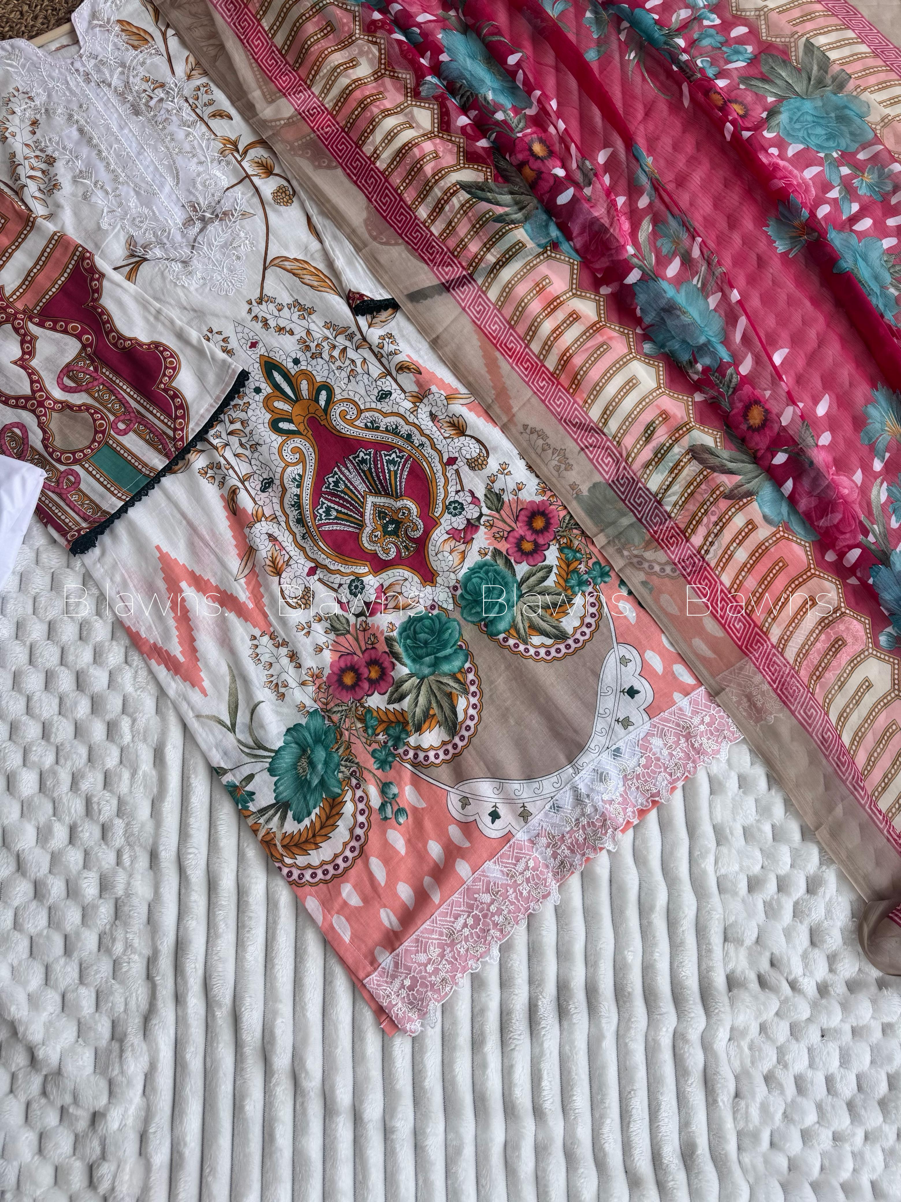Embroidered Pakistani Suit with Chiffon Dupatta โ BLW-1003