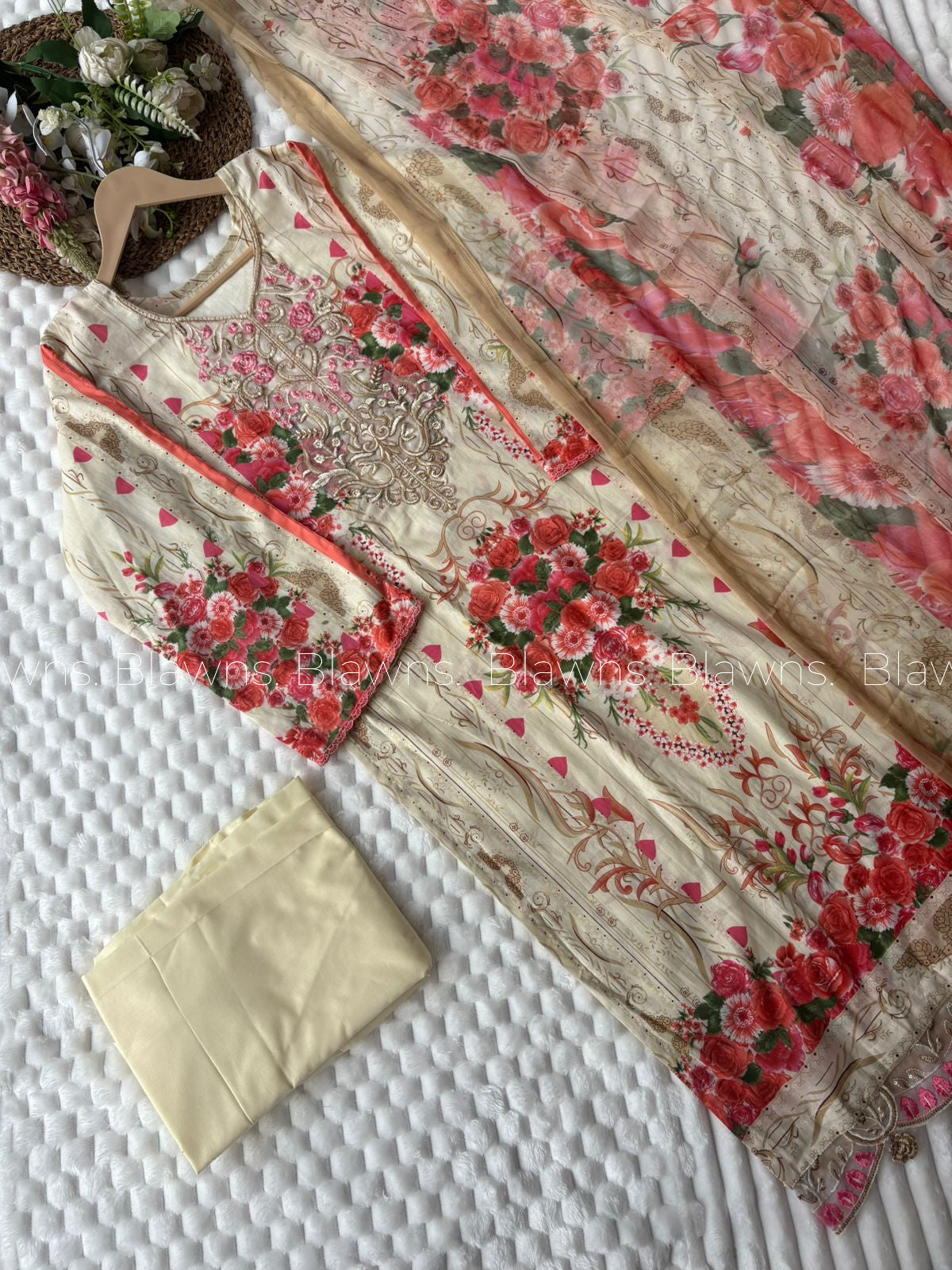 Embroidered Pakistani Unstitched Lawn Suit with Chiffon Dupatta BLW-