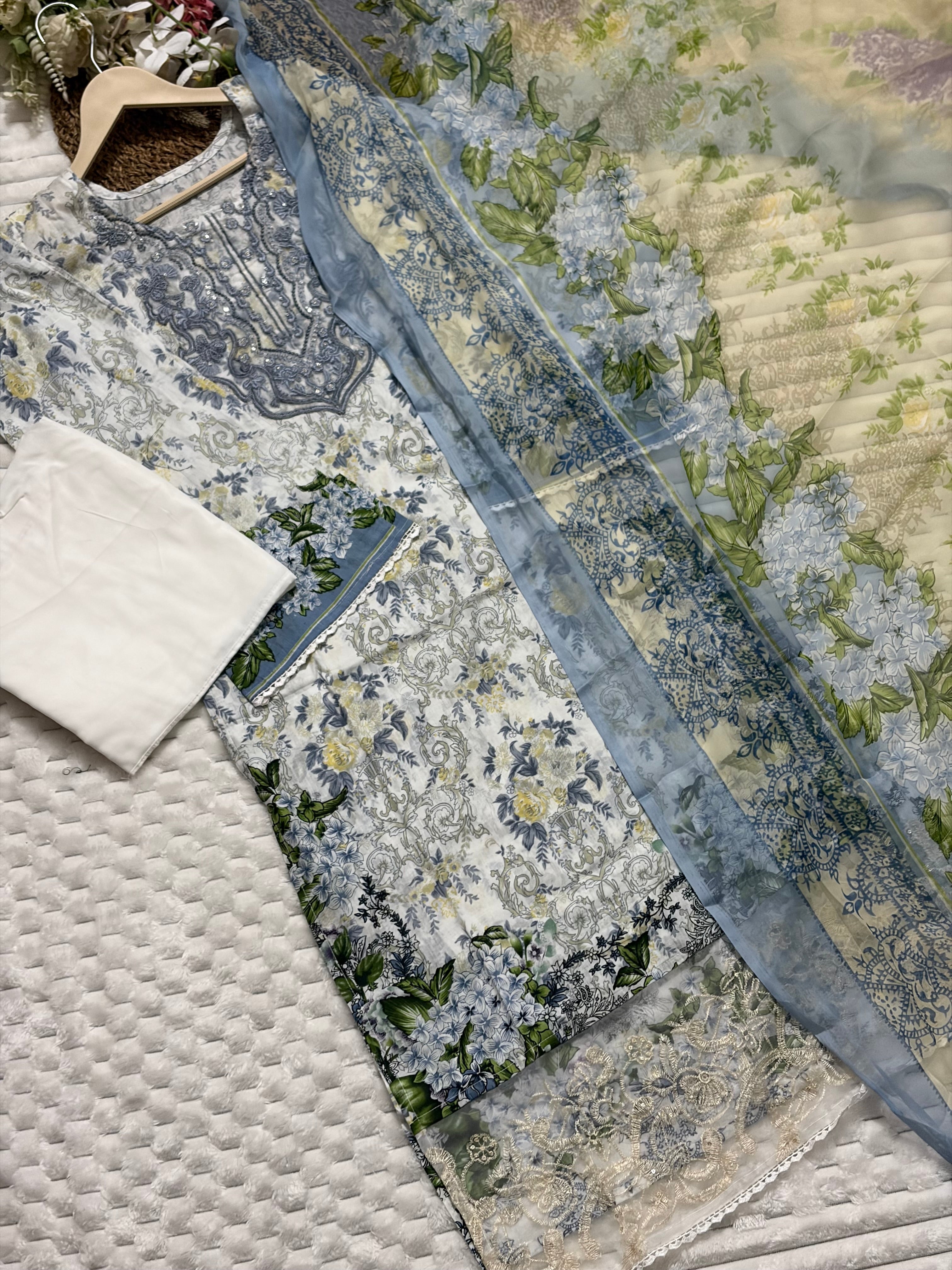 Embroidered Pakistani Lawn Suit with Chiffon Dupatta BLW-