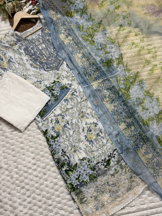 Embroidered Pakistani Lawn Suit with Chiffon Dupatta BLW-