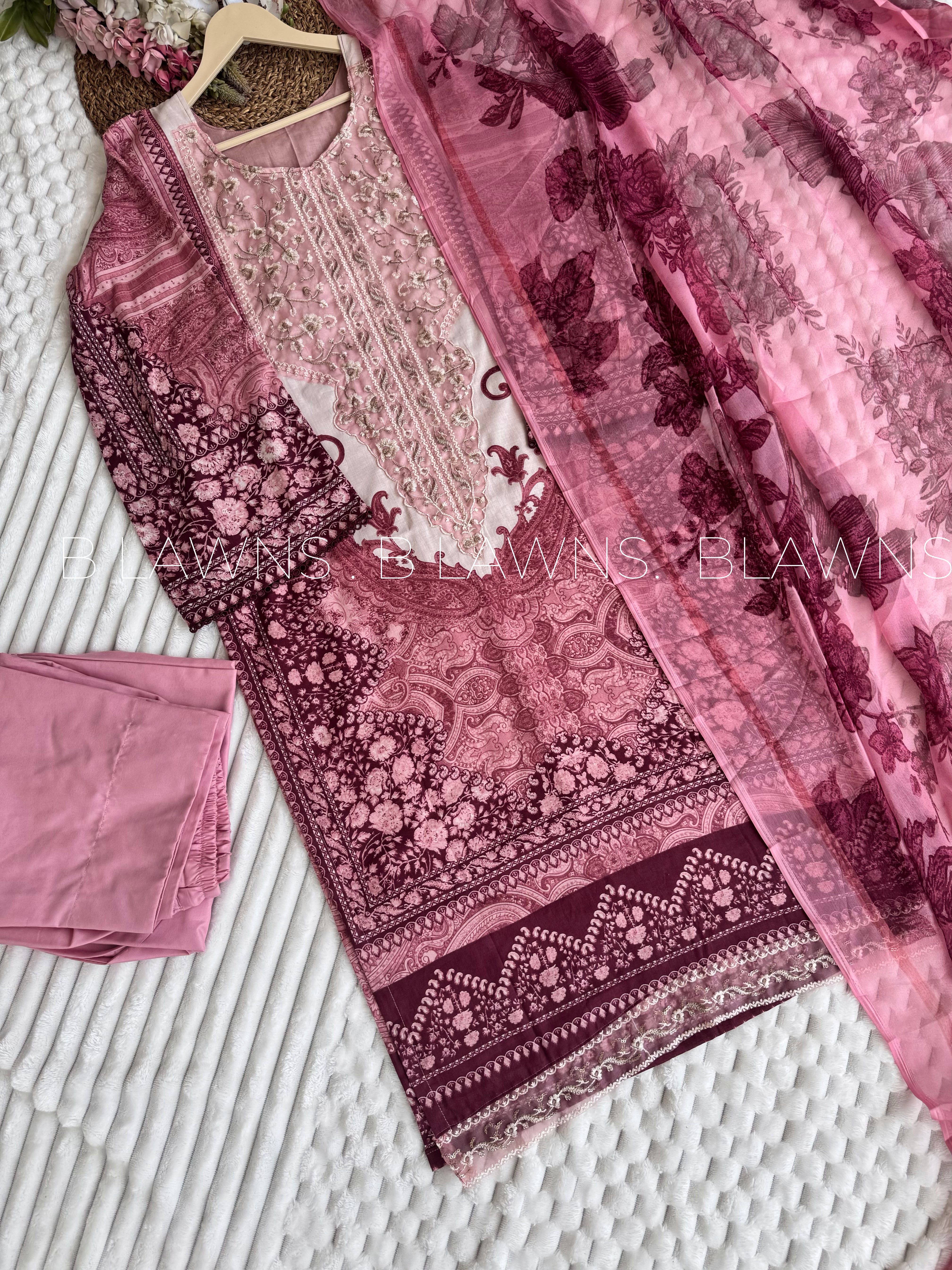Embroidered paksitani stitched suit with lining– BLW-40