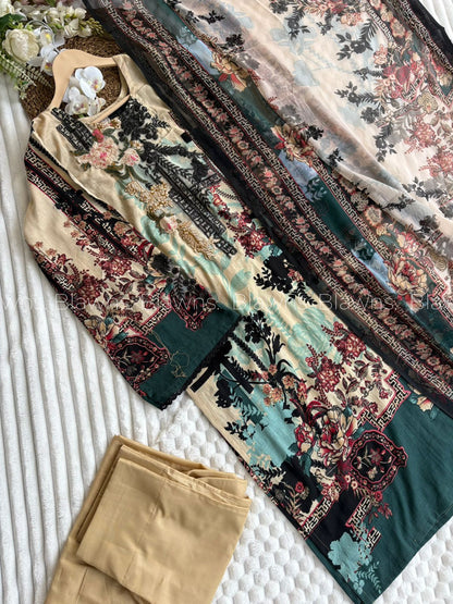 Embroidered Pakistani Unstitched Lawn Suit with Chiffon Dupatta BLW-