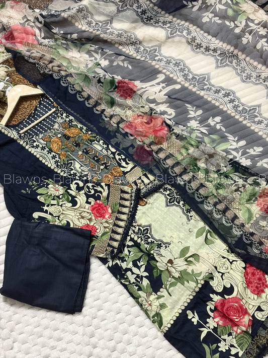 Embroidered Pakistani stitched Lawn Suit with Chiffon Dupatta BLW-