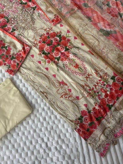 Embroidered Pakistani Unstitched Lawn Suit with Chiffon Dupatta BLW-