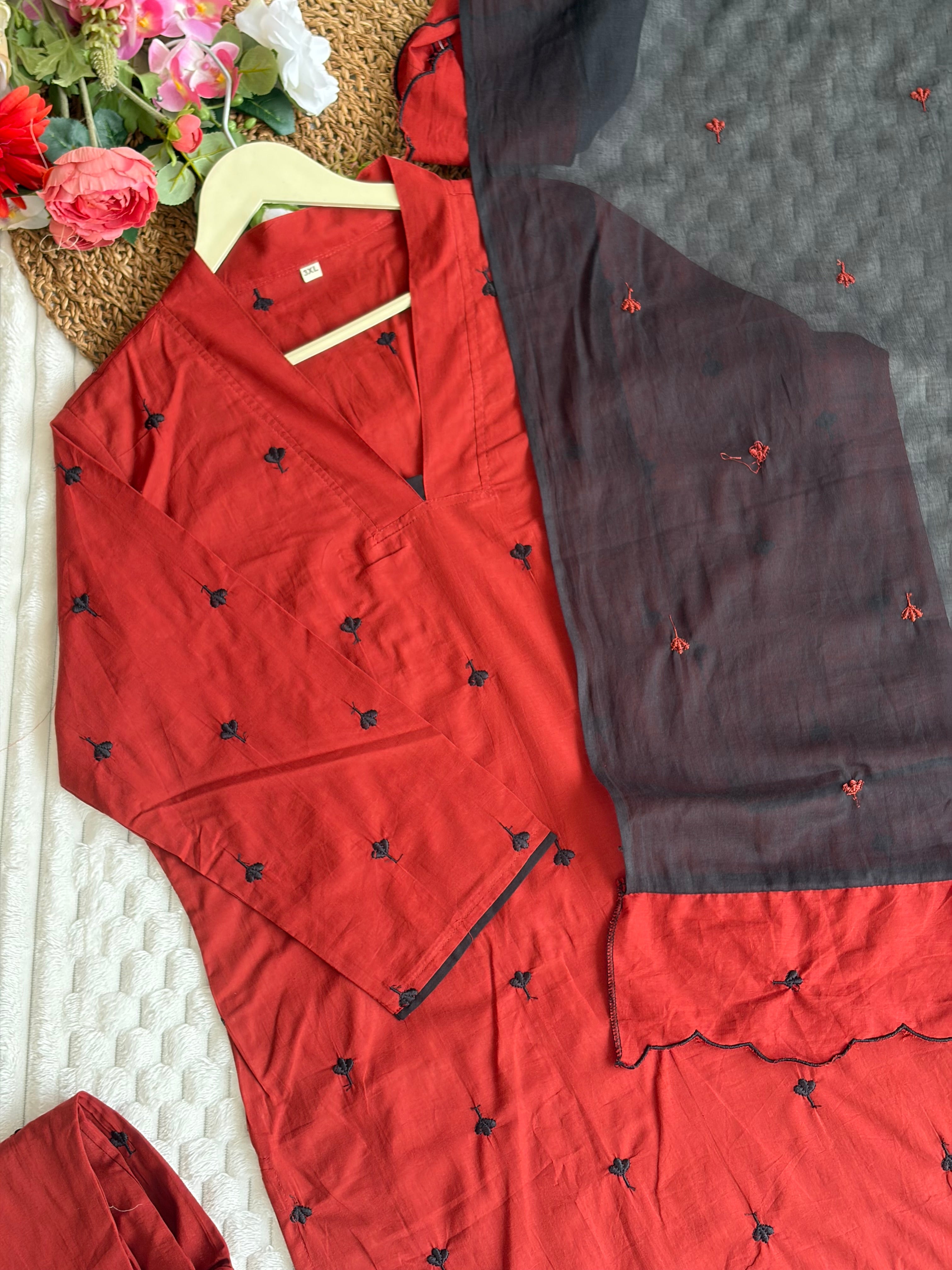 Cotton embroidery 3 pc suit set