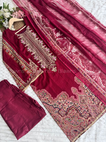Embroidery pakistani stitched suit – BLW-87 sale