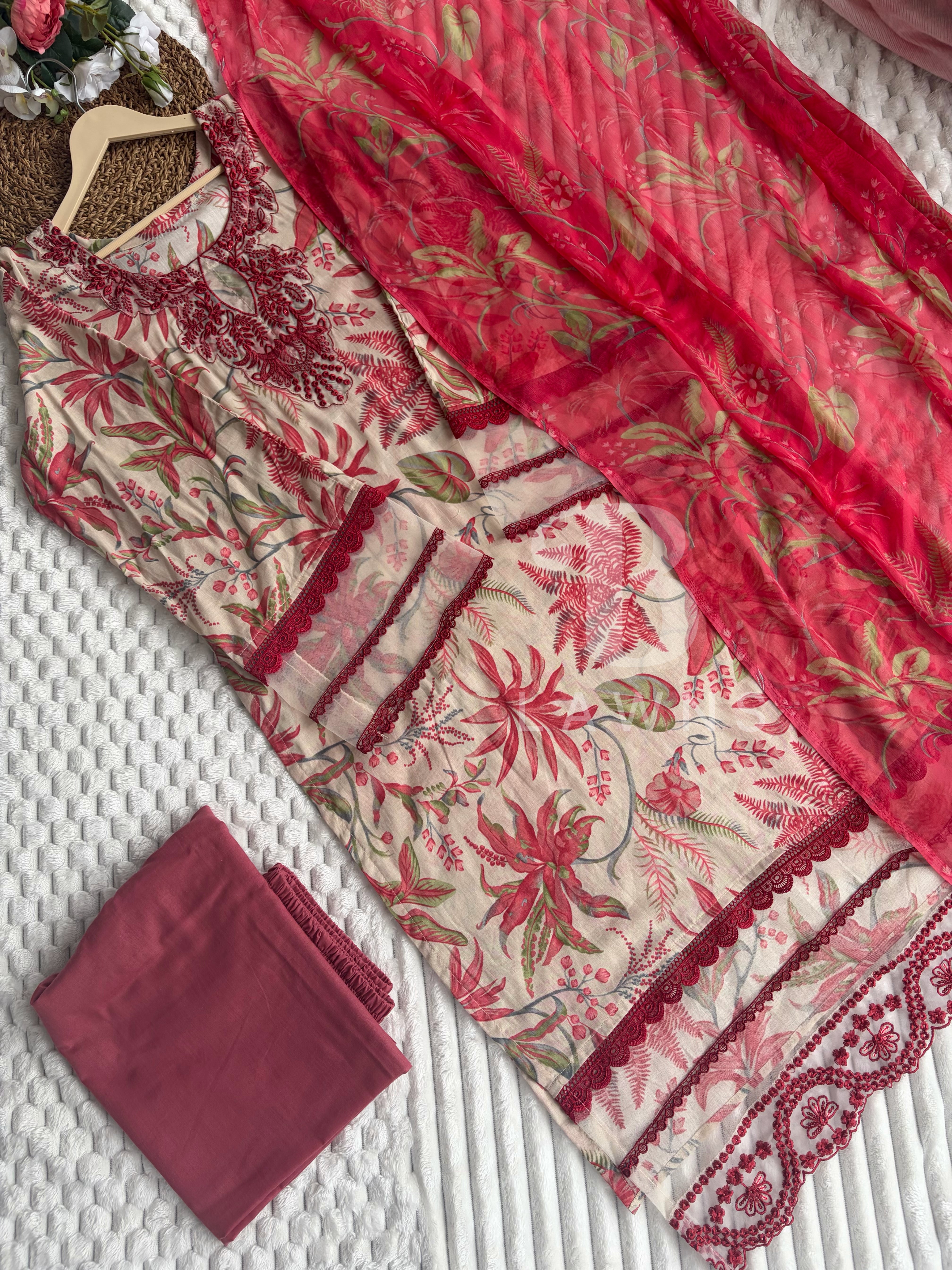 Cotton printed suit  with lining