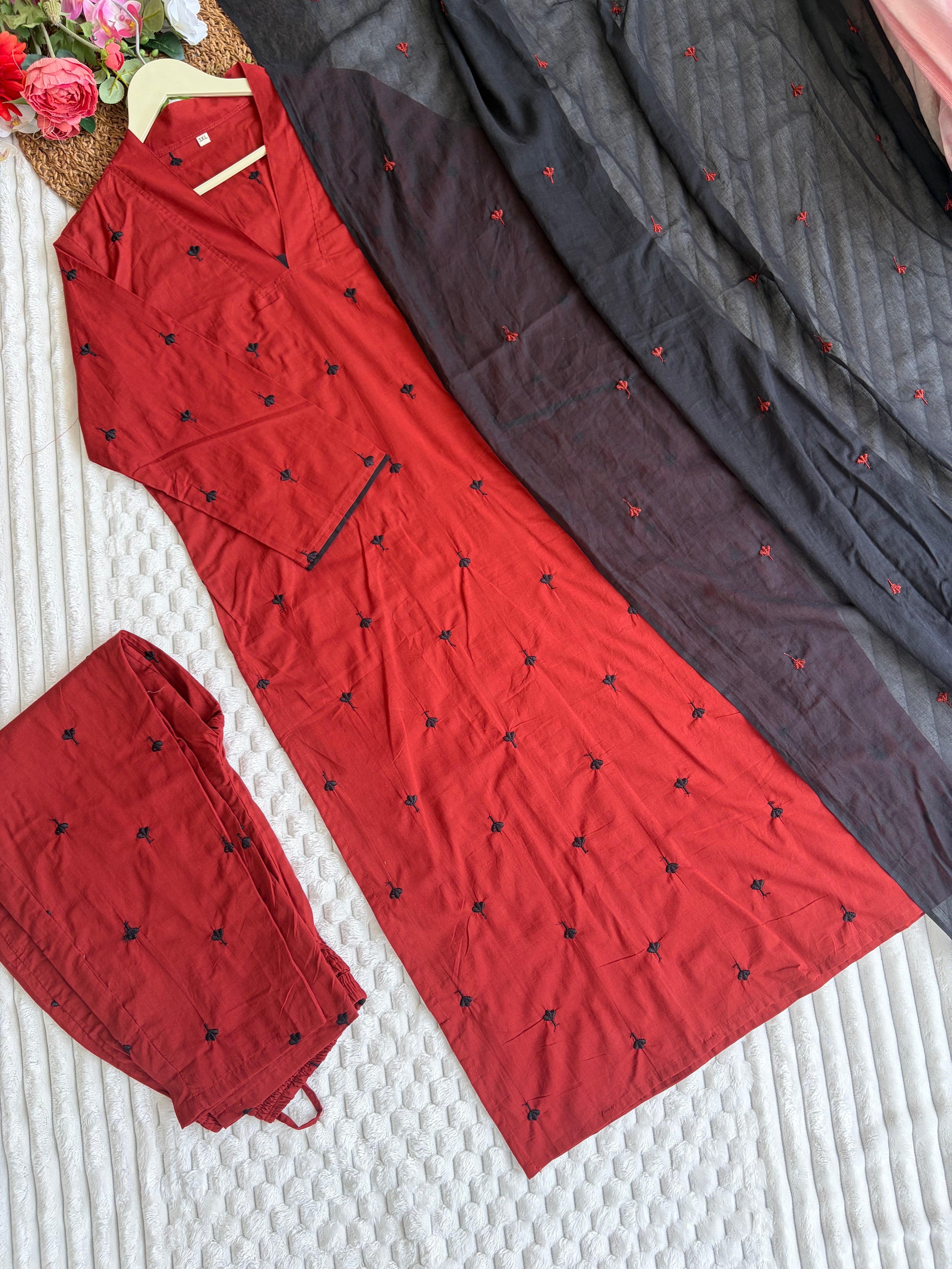 Cotton embroidery 3 pc suit set