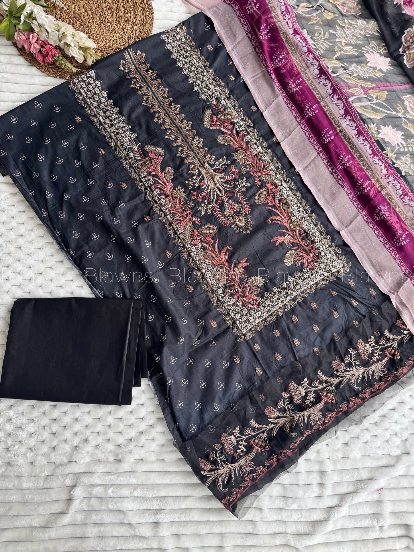 Embroidered unstitched suit set