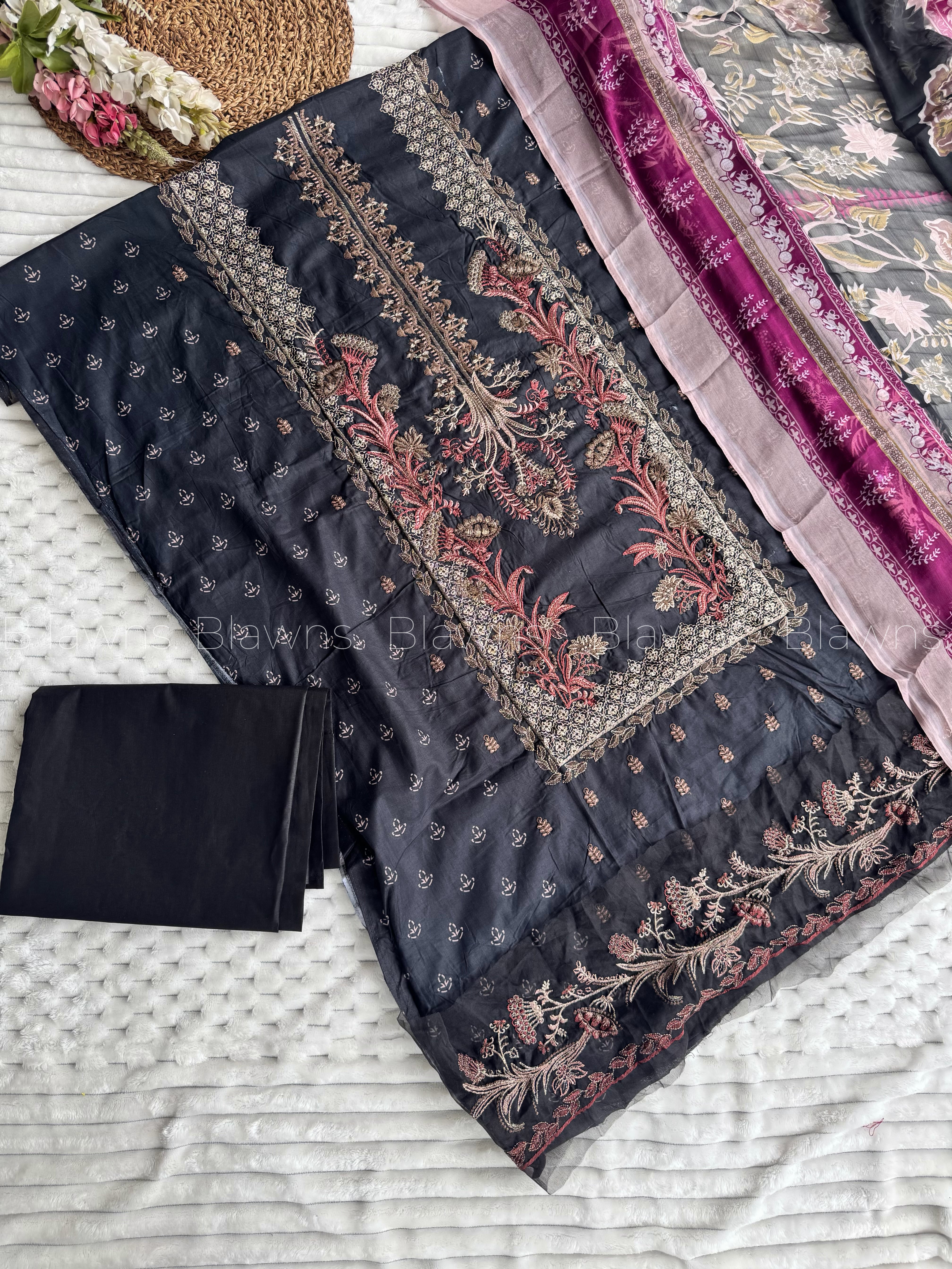 Embroidered unstitched suit set