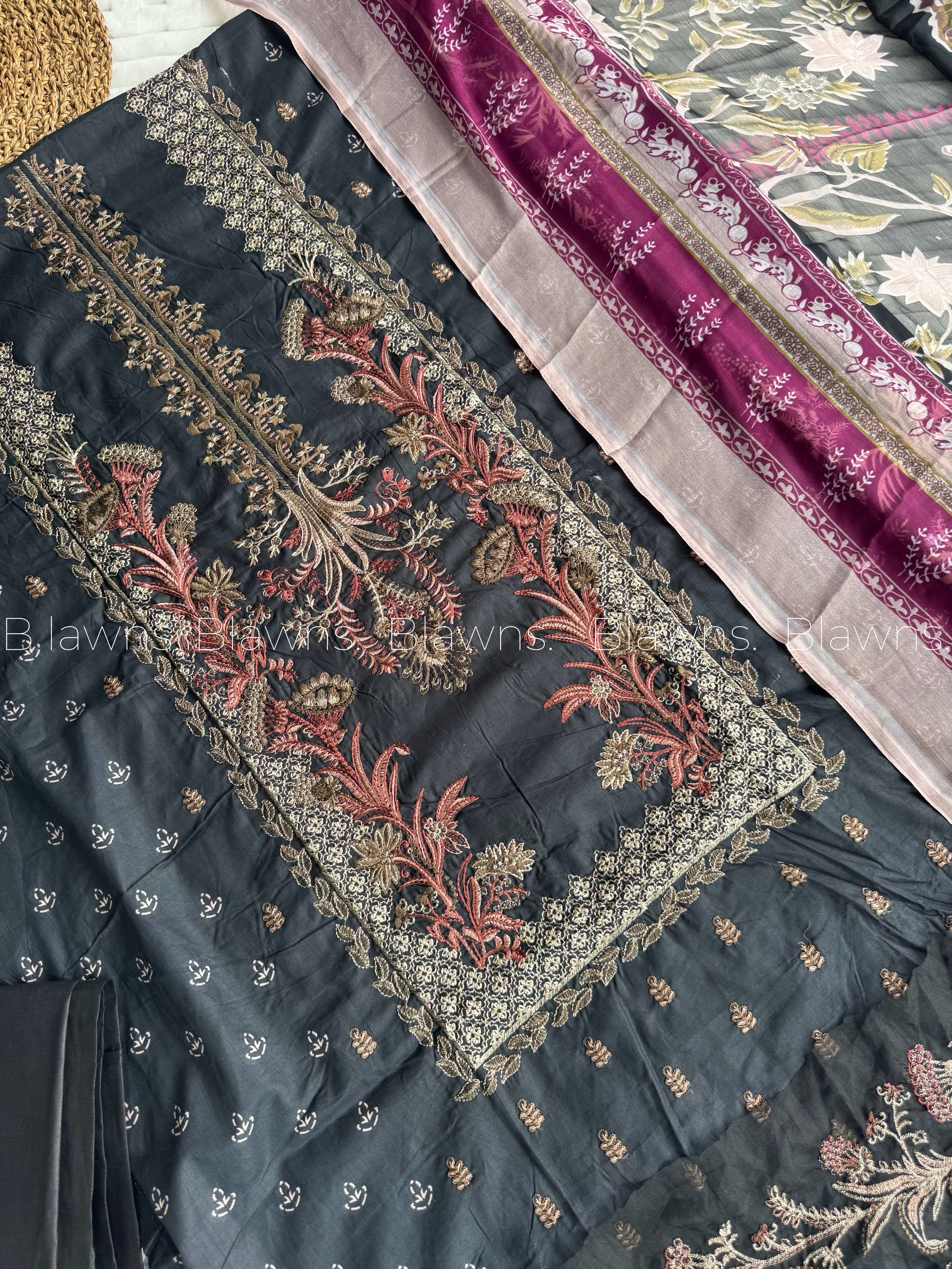 Embroidered unstitched suit set