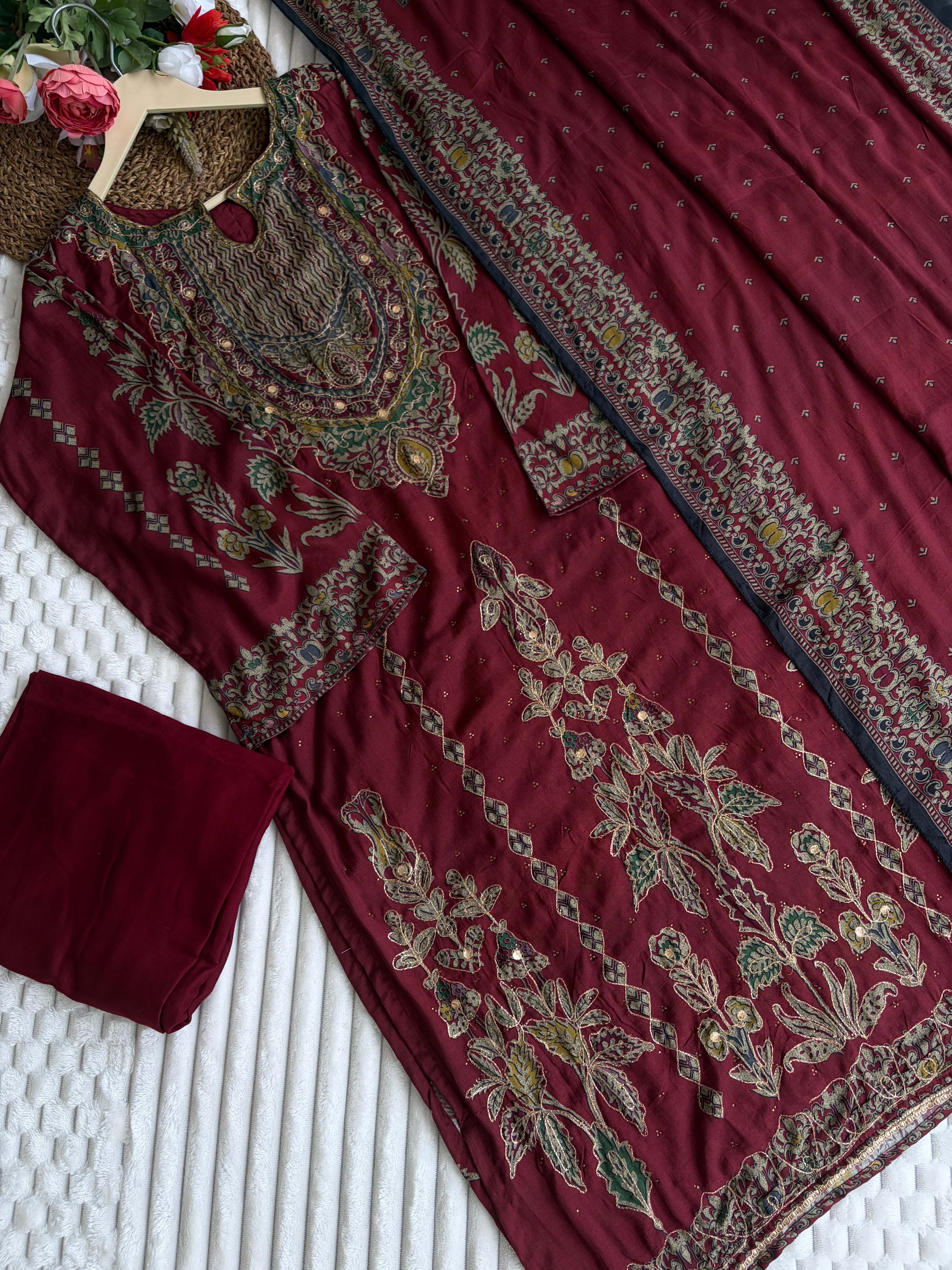 New maroon muslin pakistani suit