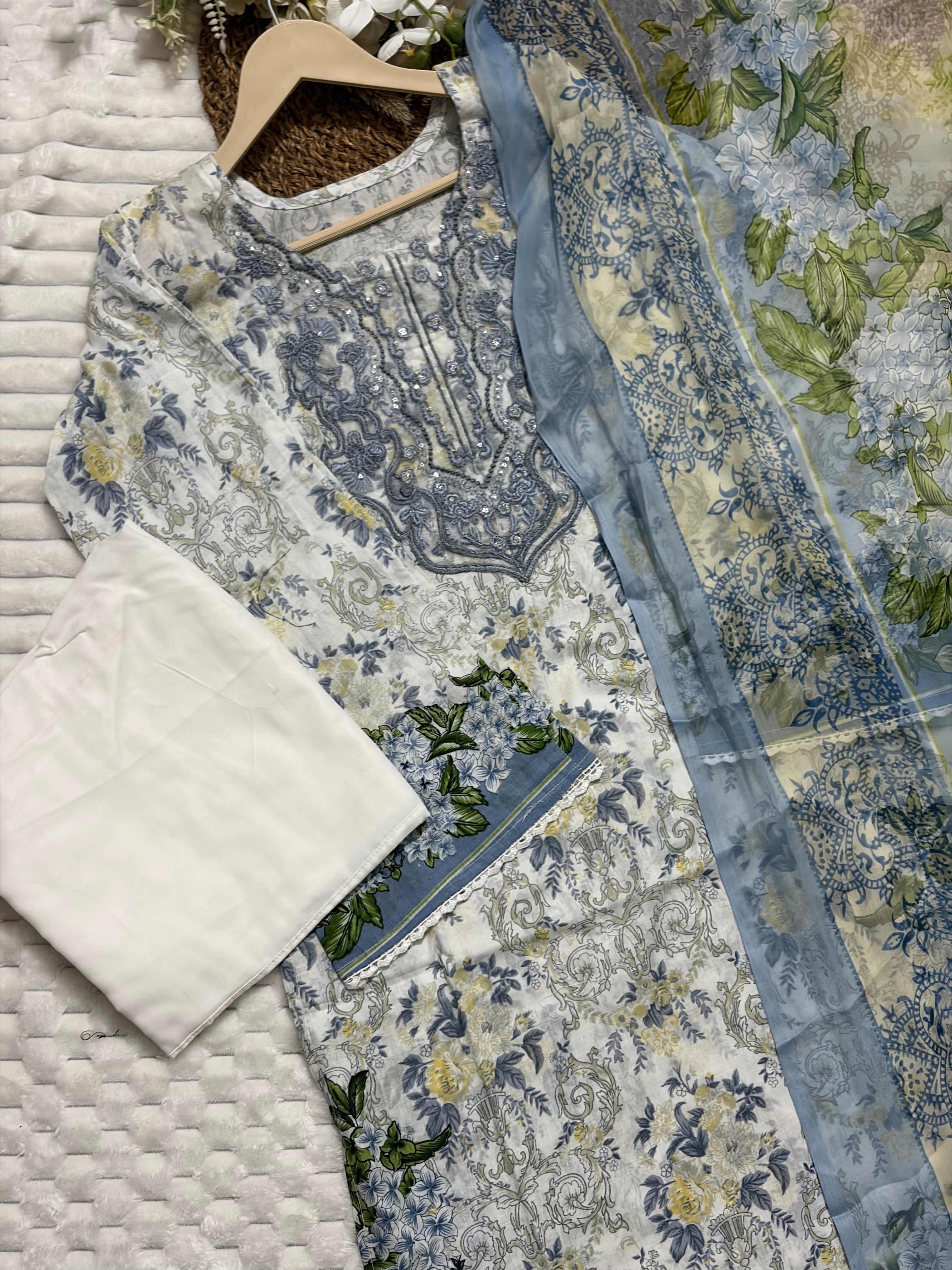 Embroidered Pakistani Lawn Suit with Chiffon Dupatta BLW-