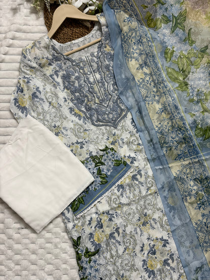 Embroidered Pakistani Lawn Suit with Chiffon Dupatta BLW-