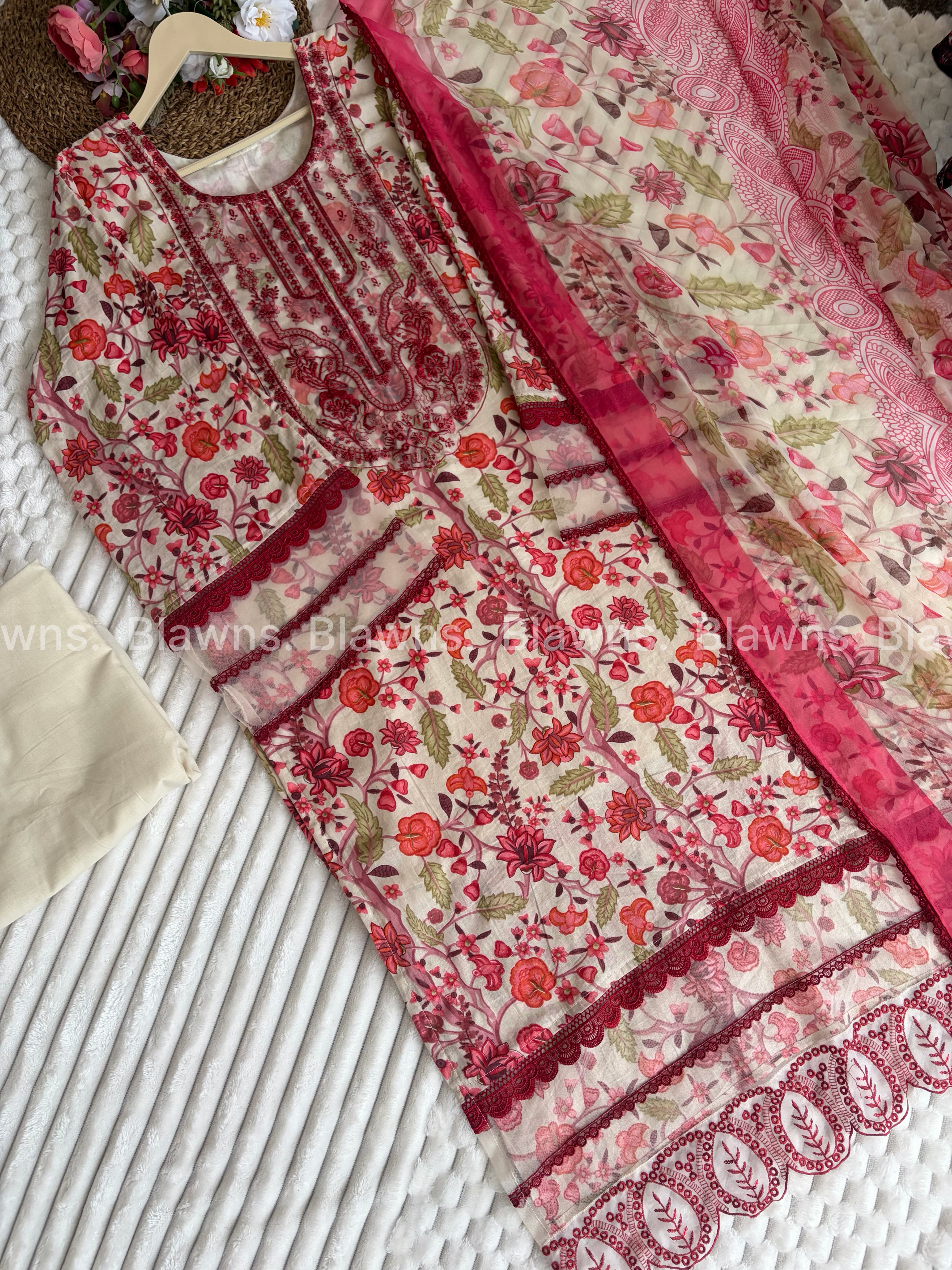 Cotton pakistani with organza details