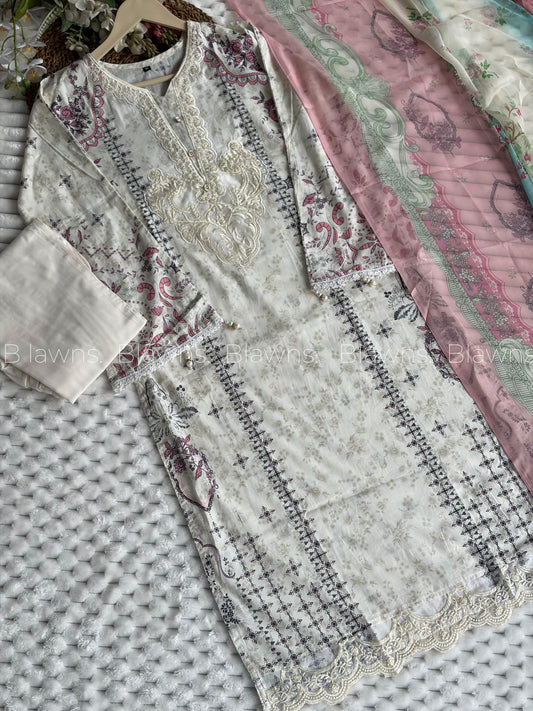 Embroidered Pakistani stitched Lawn Suit with Chiffon Dupatta BLW-
