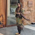 Unstitched neck embroidered unstitched suit