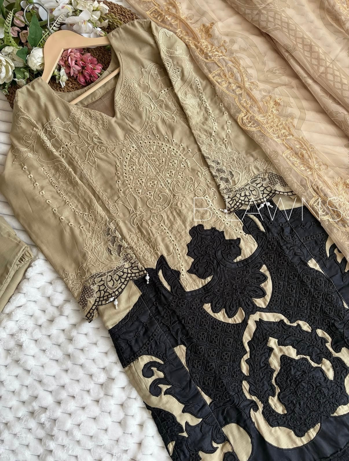 Cotton chikankari embroidered suit set