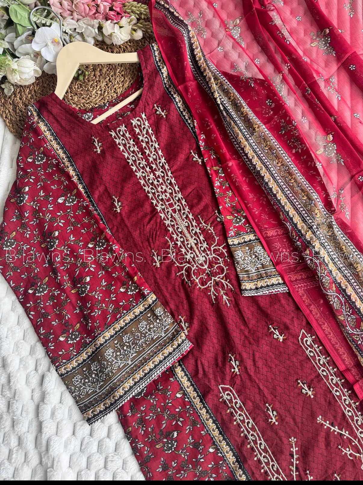 Cotton embroidered stitched suit