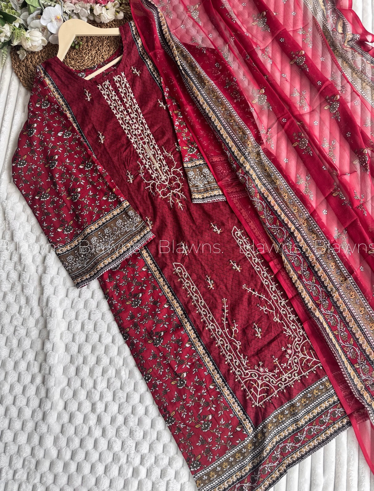 Cotton embroidered stitched suit